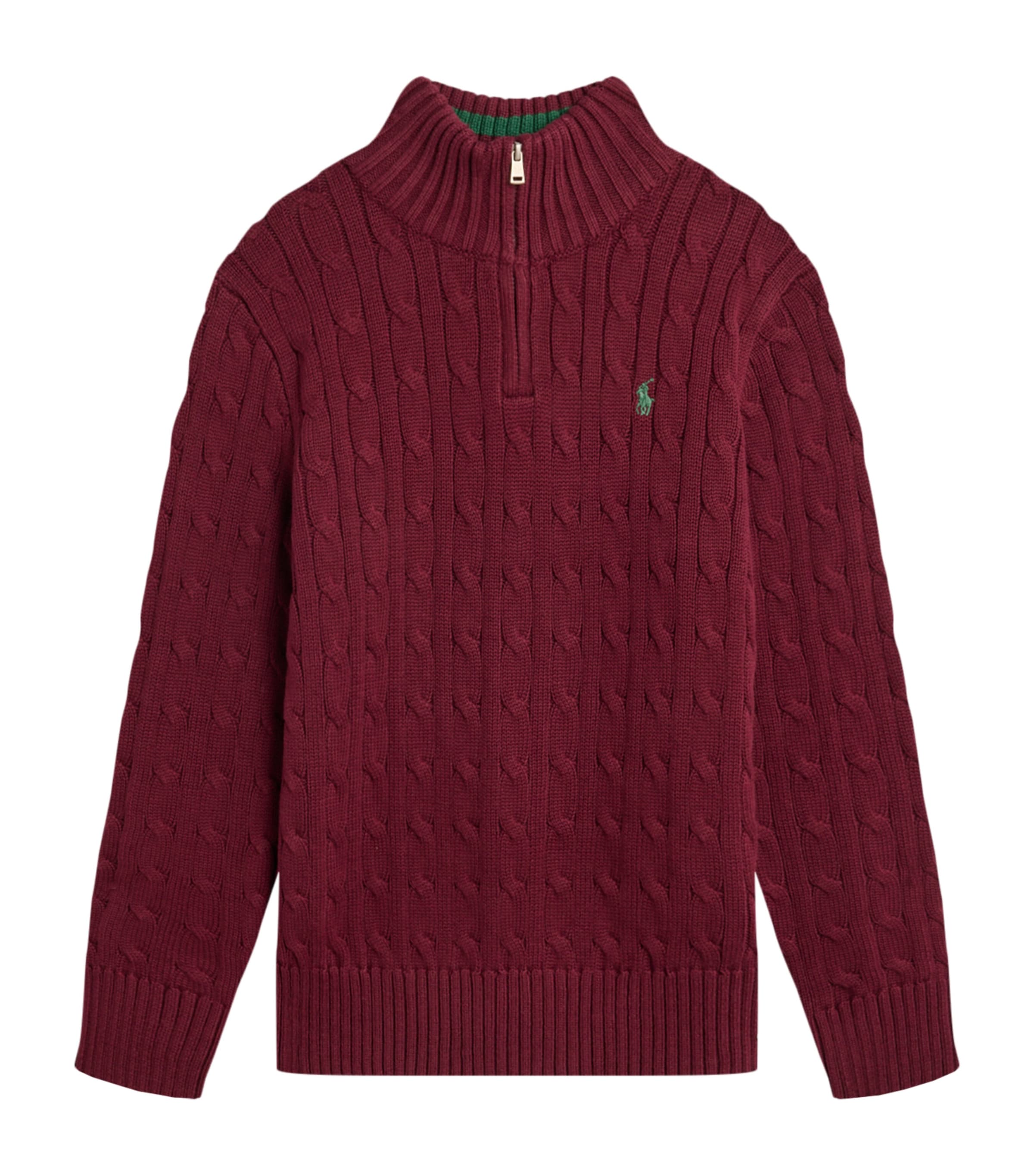 Ralph Lauren Cotton Quarter-zip Cable-knit Sweater In Burgundy