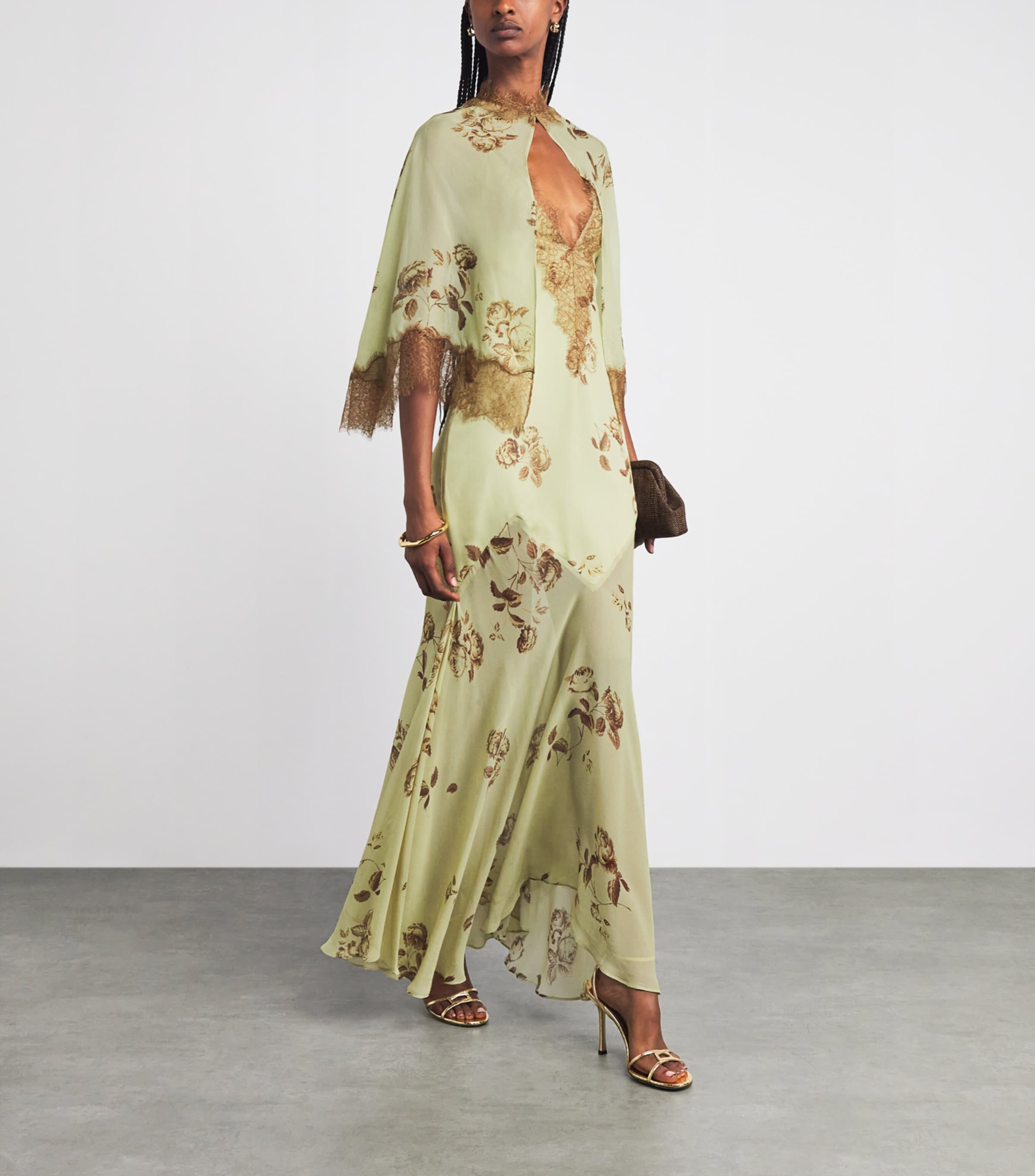 De La Vali Womens Cielo Maxi Dress with Cape Rosa Palo Green Image 2
