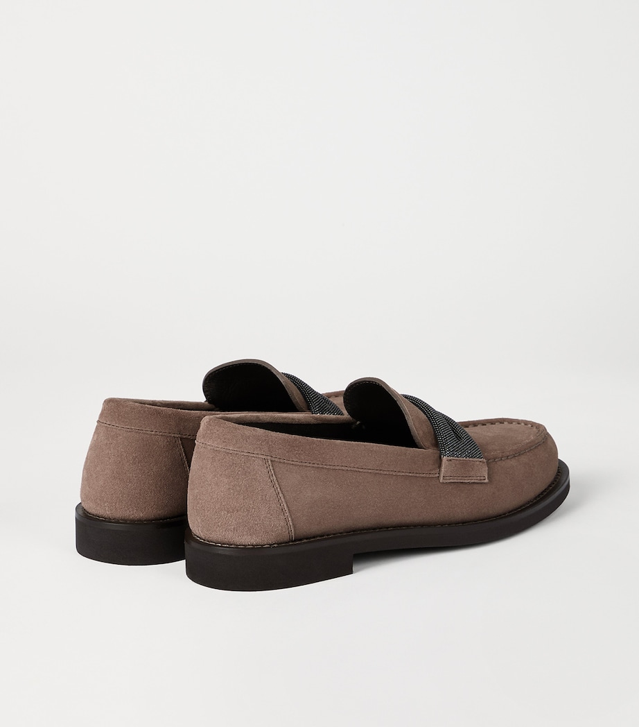 Brunello Cucinelli Womens Suede Monili-Embroidered Penny Loafers Image 5