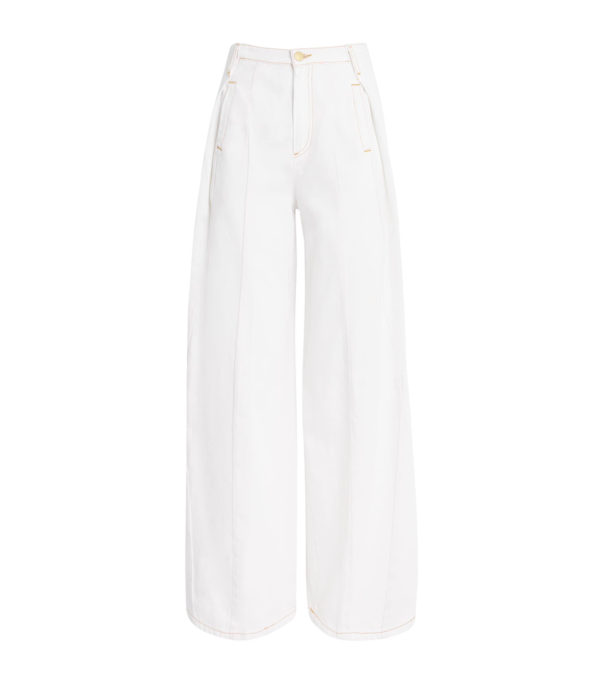 Sandro Everly Pleated Wide Leg Jeans In White In Beige