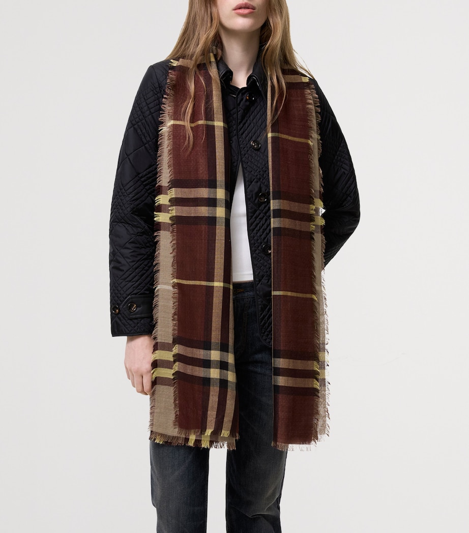 Burberry Wool-Silk Reversible Check Scarf Vineyard Red Check Image 4