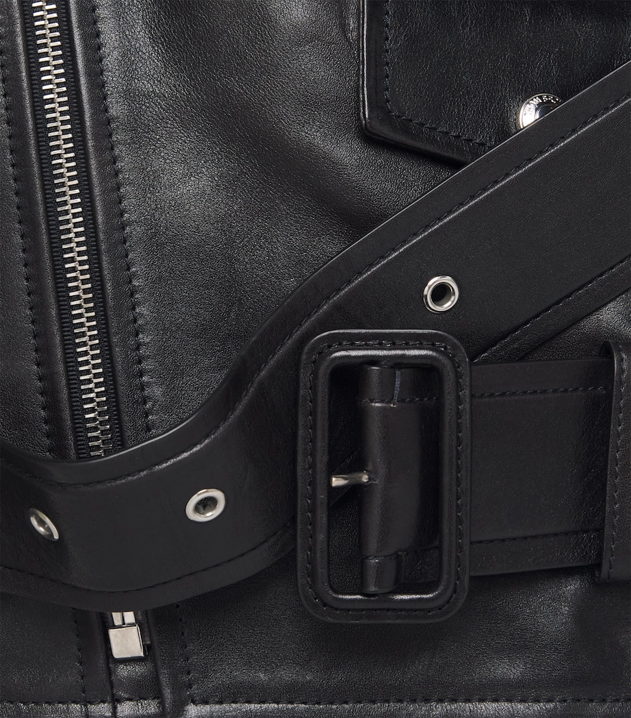 Thom Browne Mens Moto Leather Jacket Black Image 6