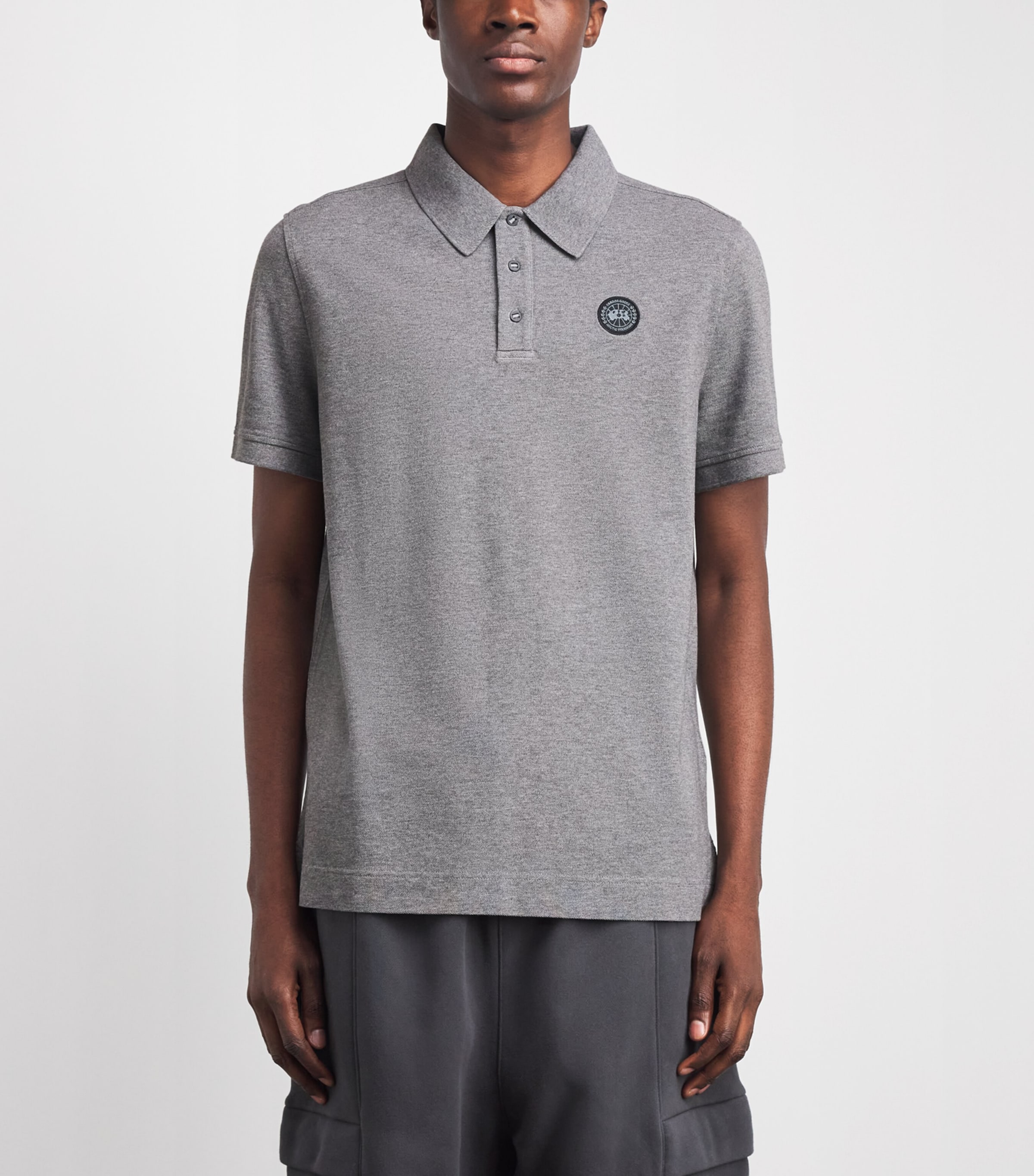 Canada Goose Mens Organic Cotton Beckley Black Disc Polo Shirt Stone Heather Image 4