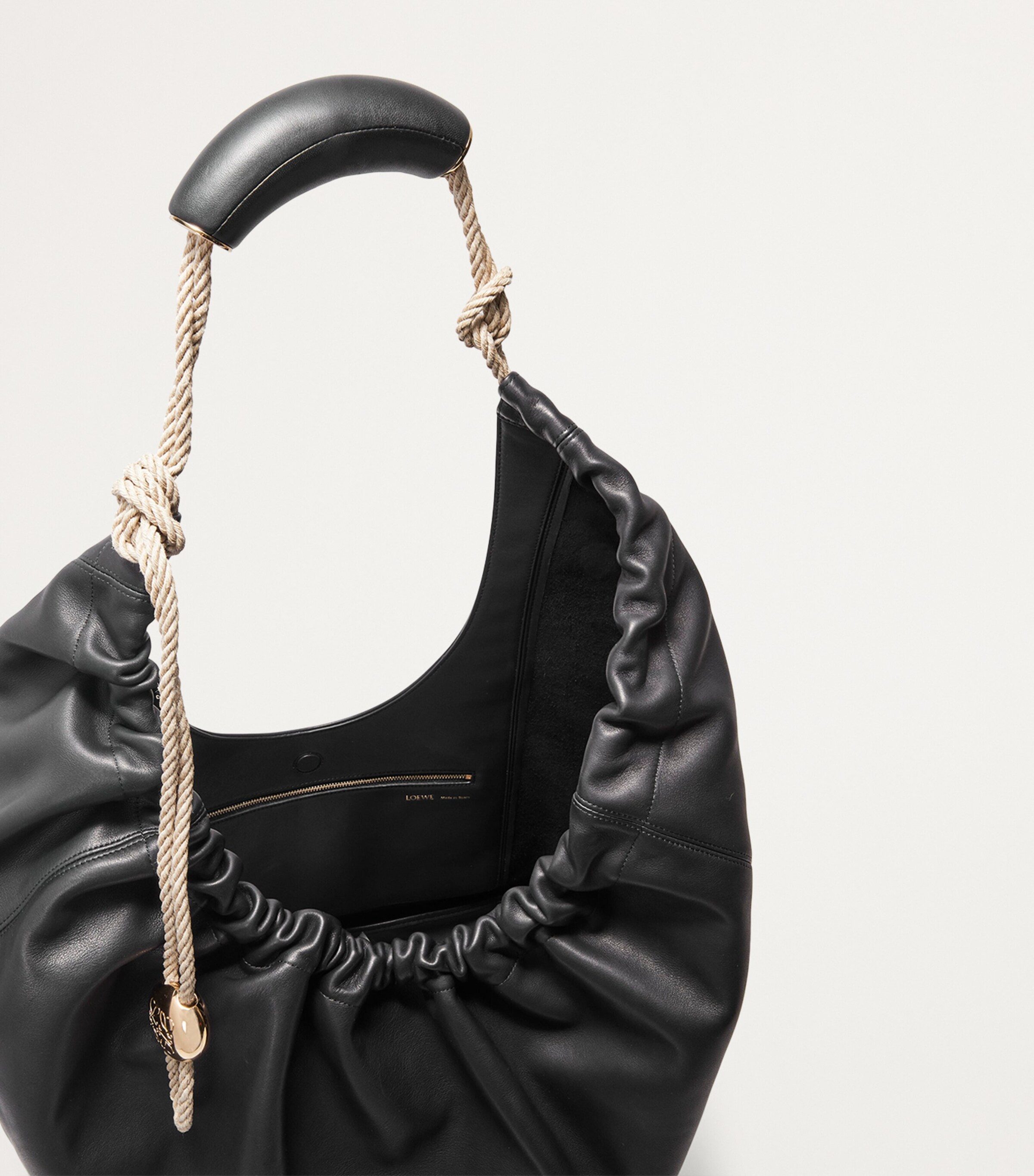 LOEWE XL Leather Squeeze Cord Top-Handle Bag Black Image 4
