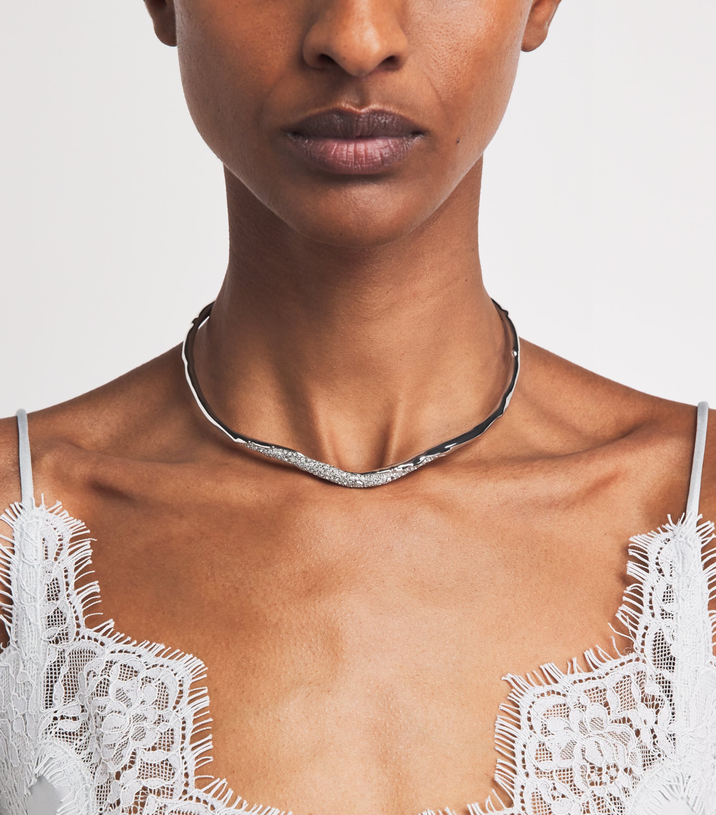 Alexis Bittar Solanales Skinny Collar Necklace Crystals Silver Image 2
