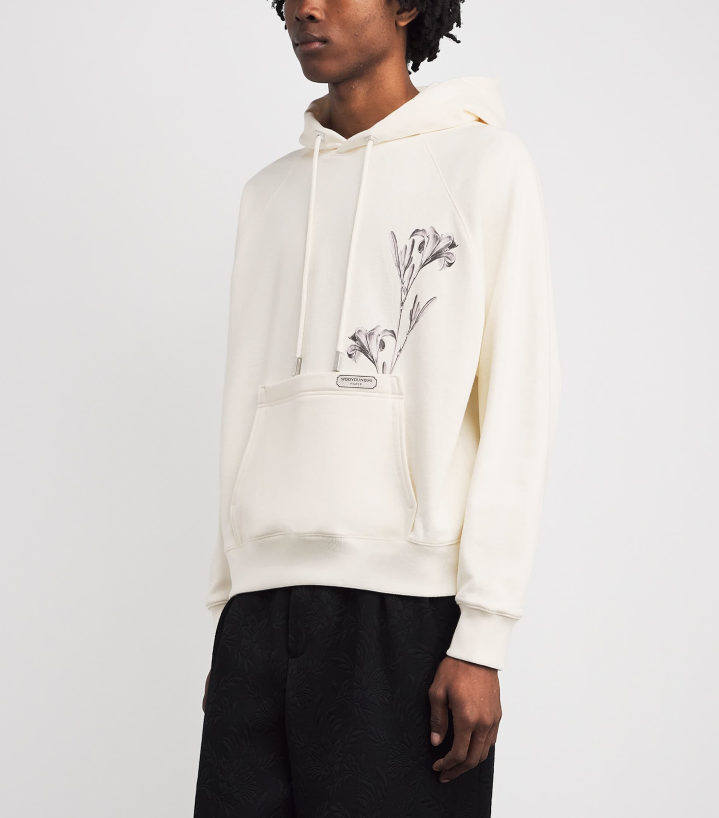 Wooyoungmi Mens Cotton Flower Logo Hoodie Ivory Image 4