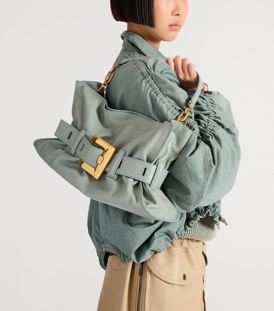 Balmain Medium Leather Anthem Shoulder Bag Faded Green Image 6