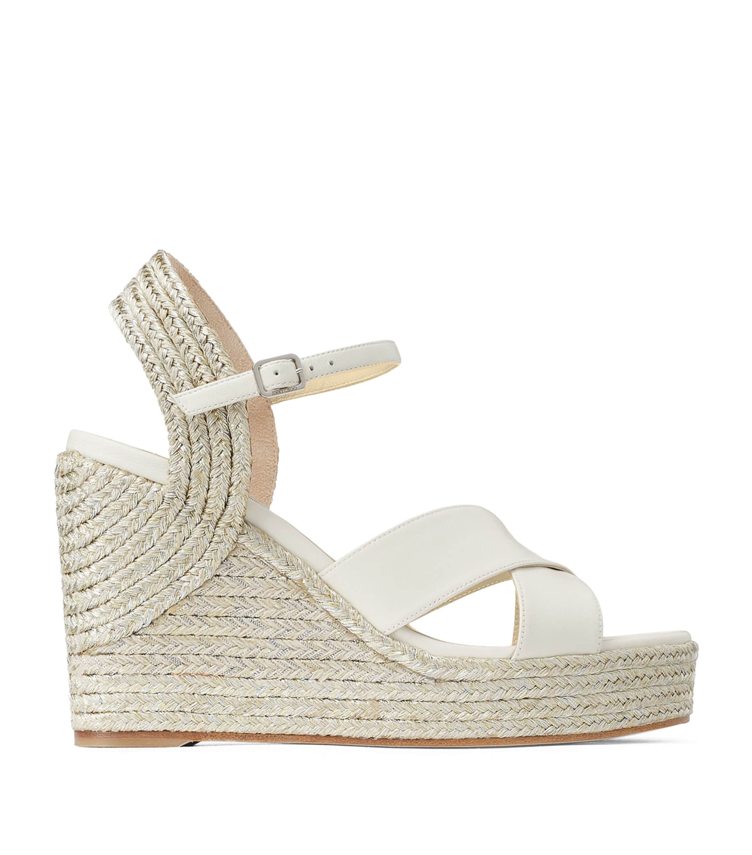 Jimmy Choo Heel Wedge Sandals Cross Straps In White