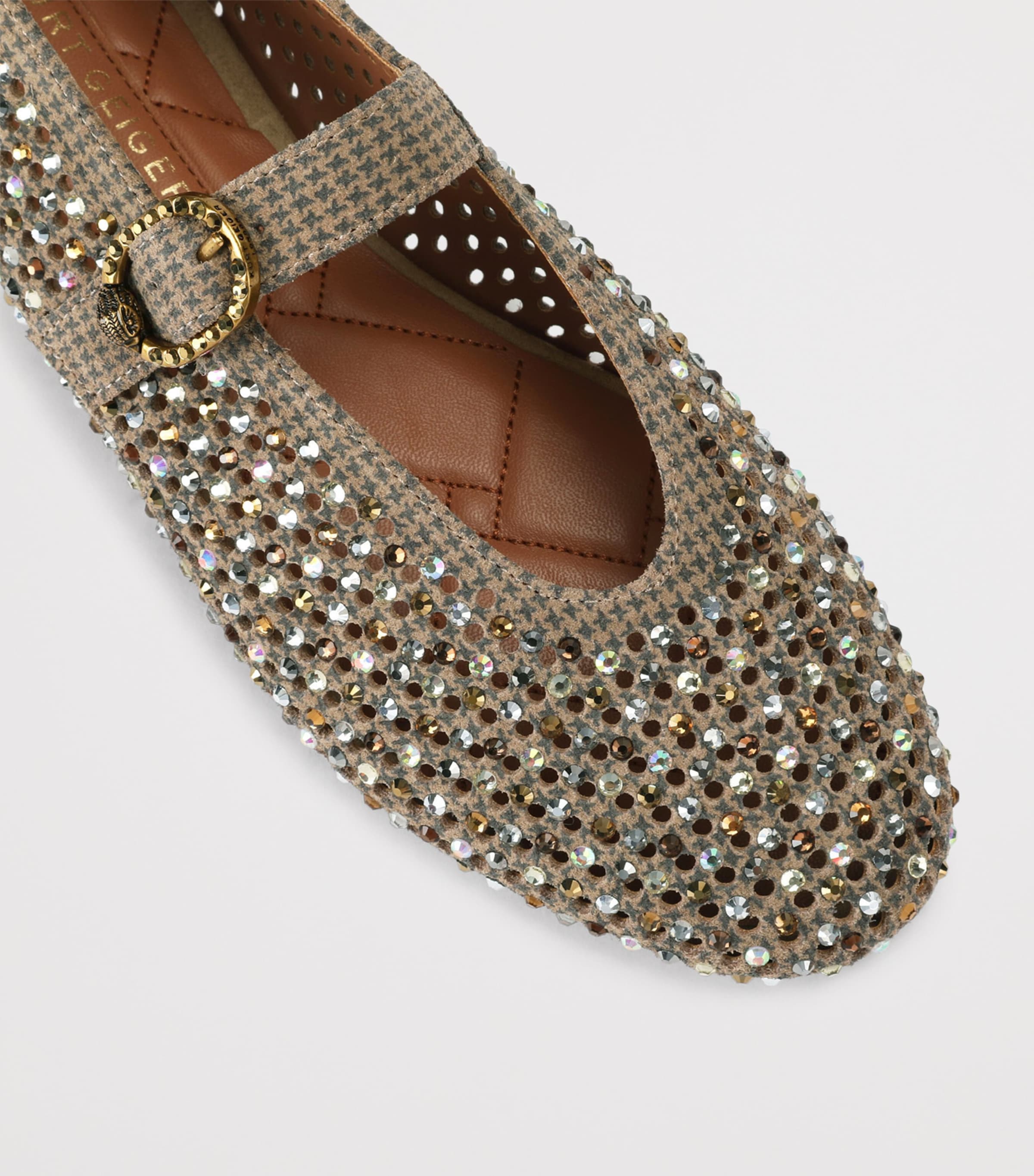 Kurt Geiger London Suede Embellished Mayfair Ballet Flats Beige Comb Image 2