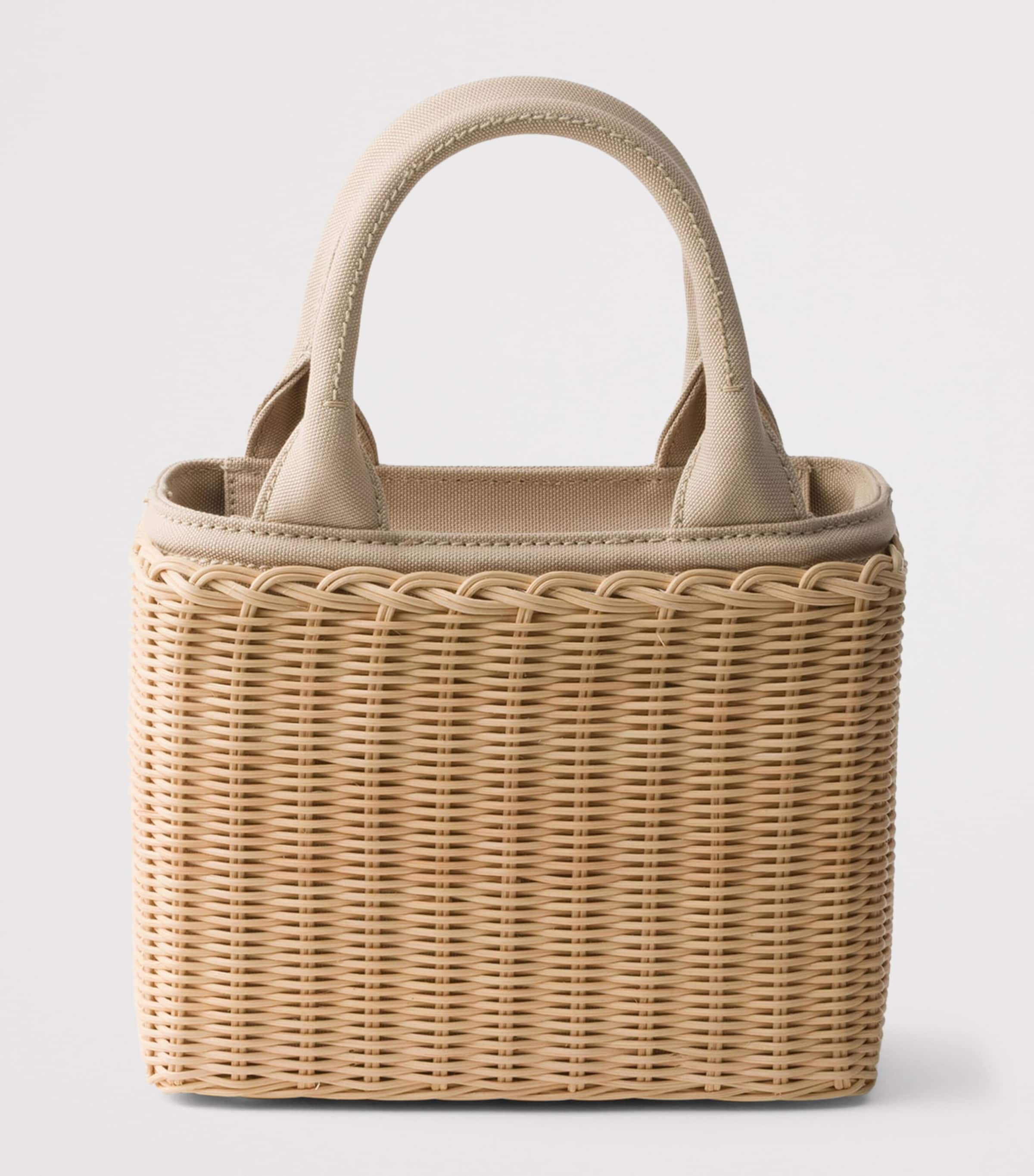 Prada Small Wicker Top-Handle Bag Neutral Image 5