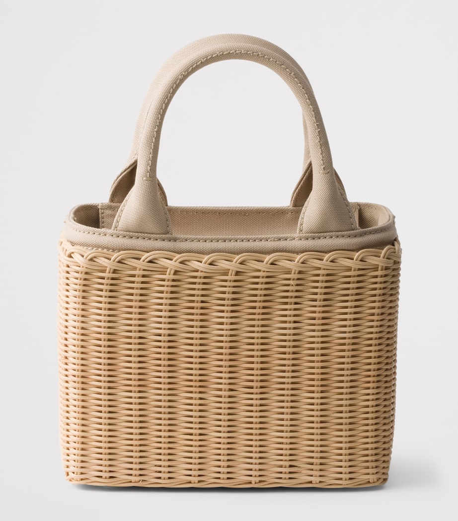 Prada Small Wicker Top-Handle Bag Neutral Image 5