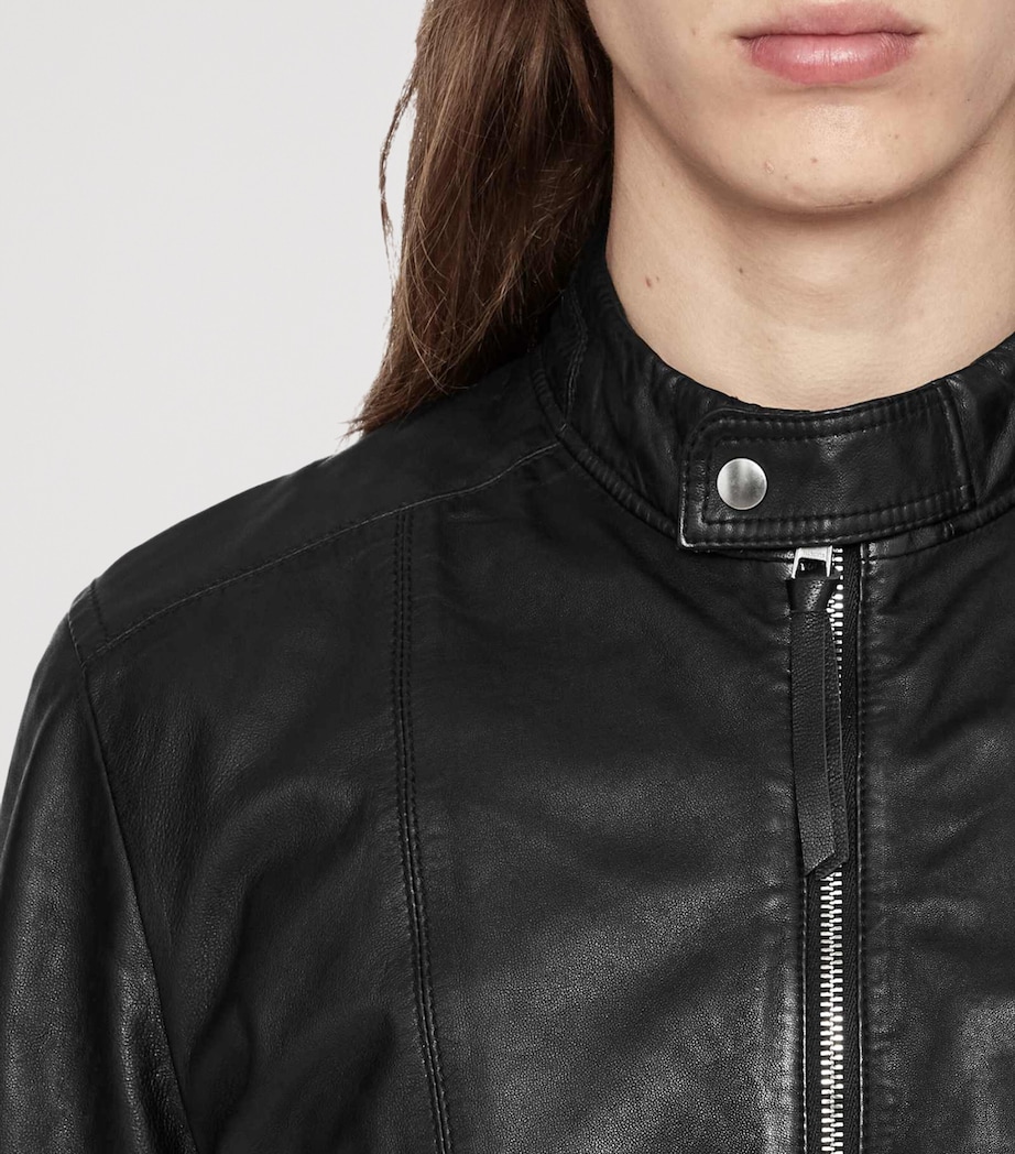 AllSaints Mens Leather Hiro Bomber Jacket Black Image 4