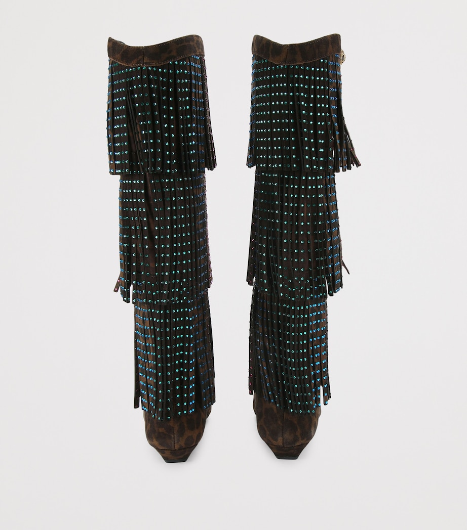 Suede Fringed Knee-High Boots 20 DK.BRN COM Image 2