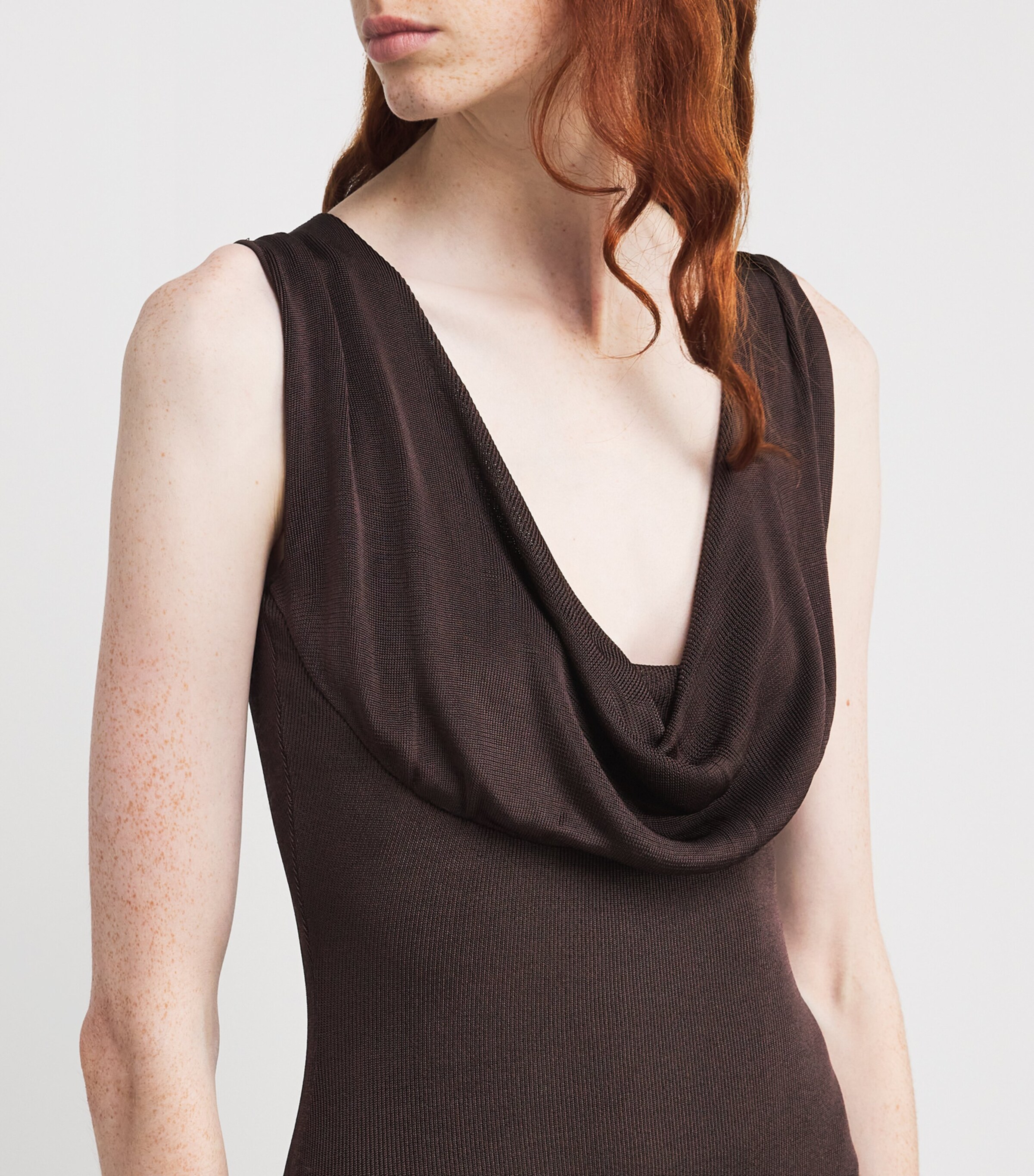 Knitted Draped Maxi Dress BROWN Image 4