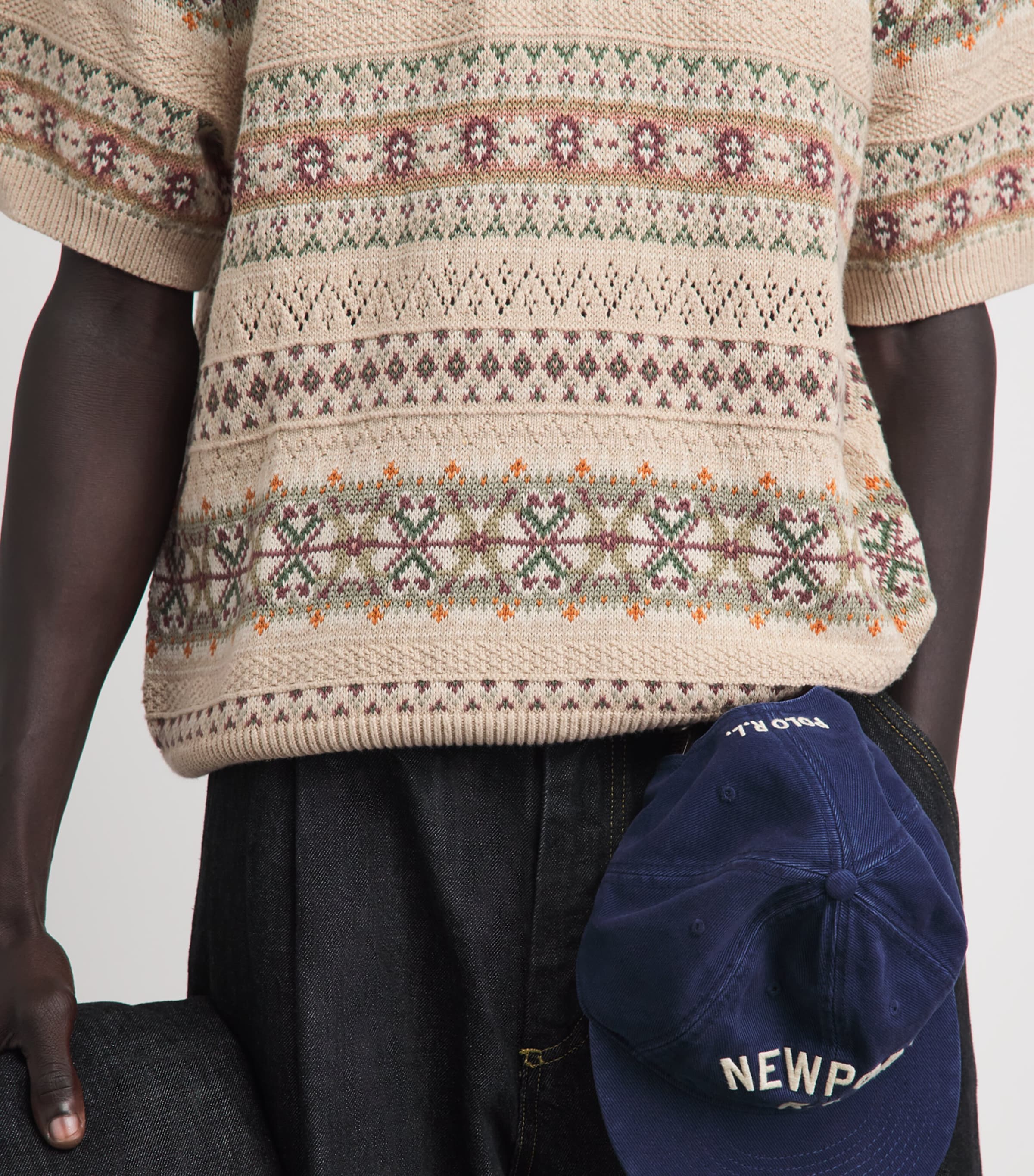Polo Ralph Lauren Mens Linen-Cotton Fair Isle Polo Sweater Tan Combo Image 3