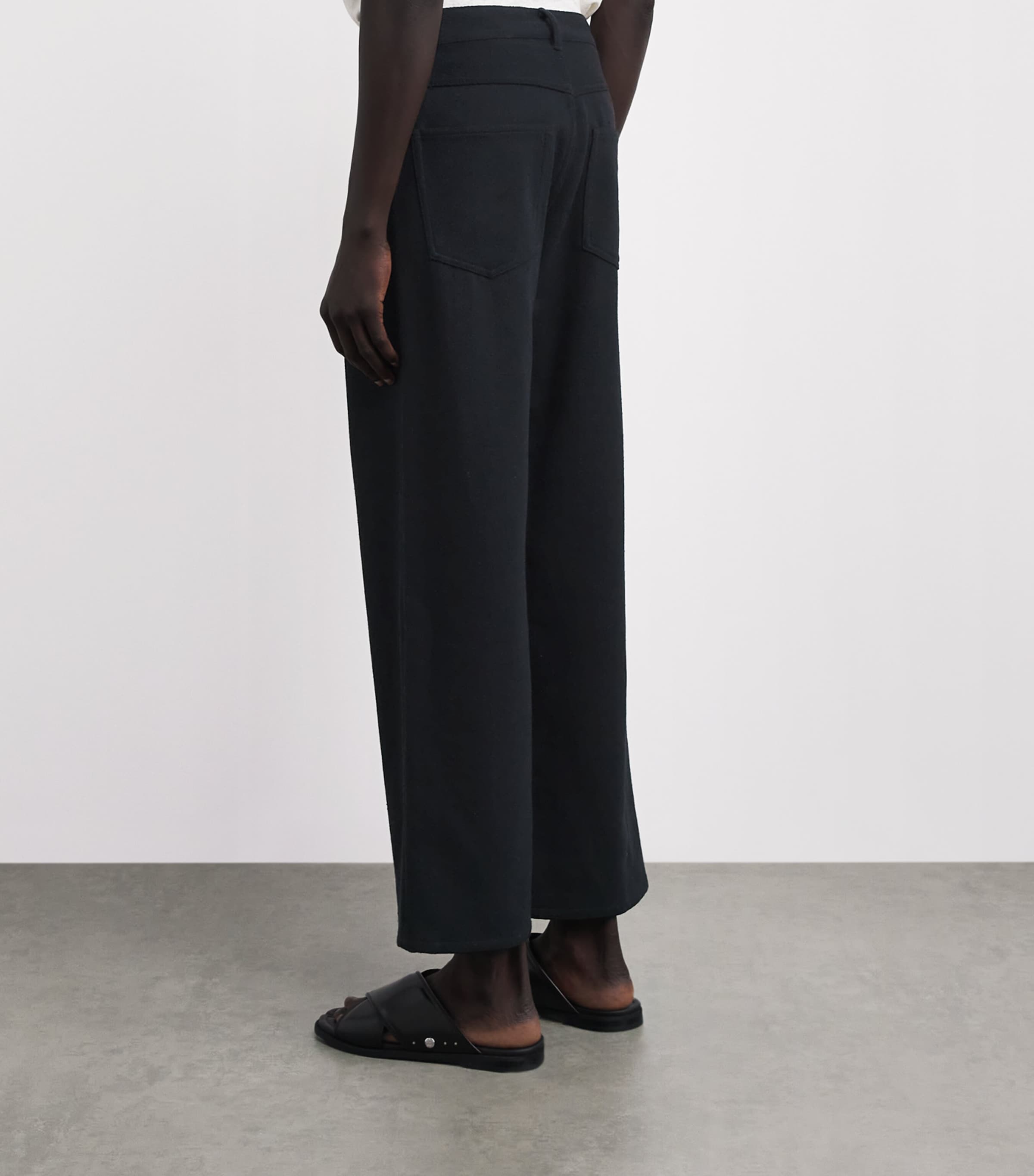 Auralee Black Silk Wide-Leg Trousers | Harrods US