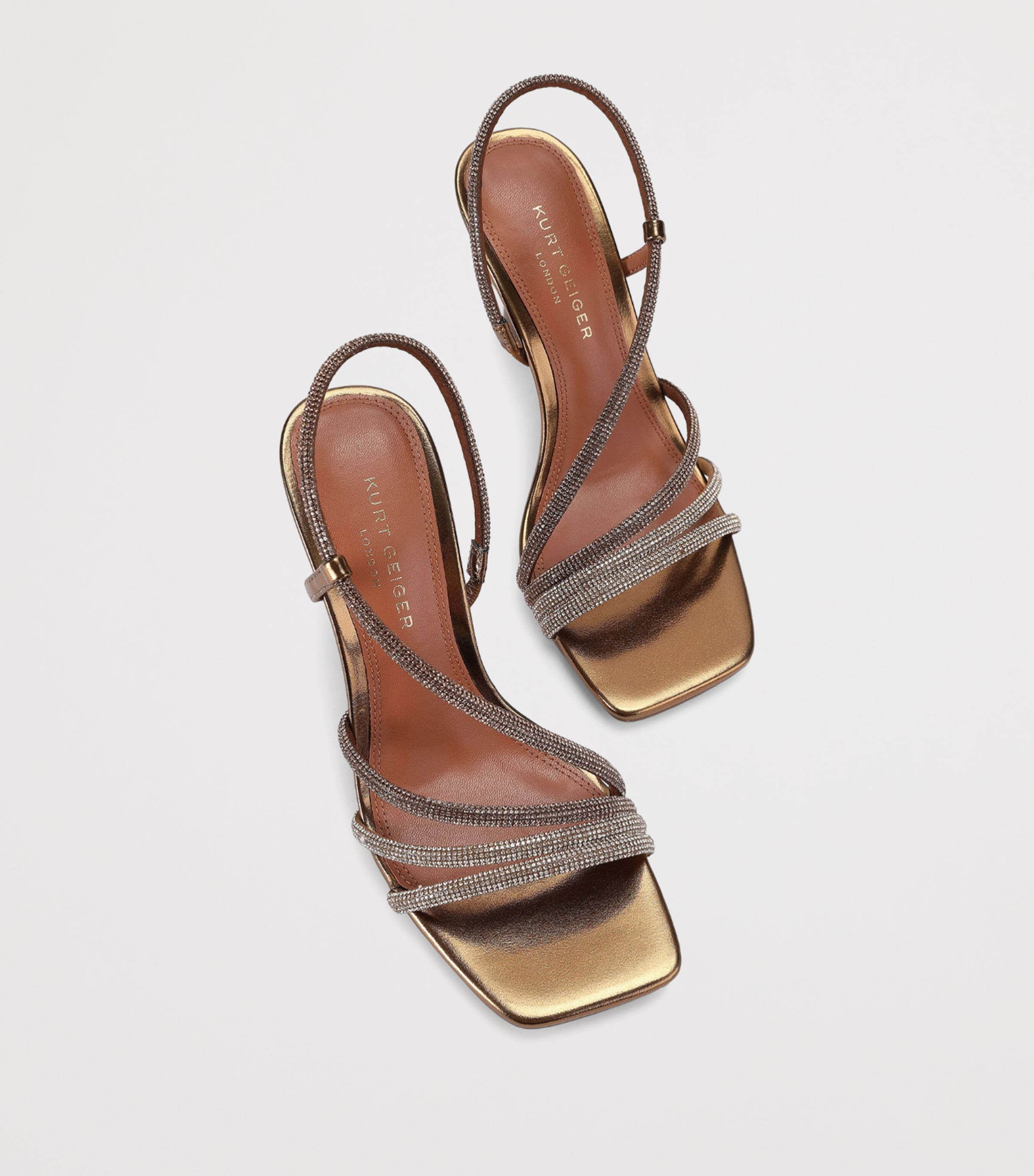 Kurt Geiger London Leather Embellished Annabel Heeled Sandals 90 Gold Comb Image 4