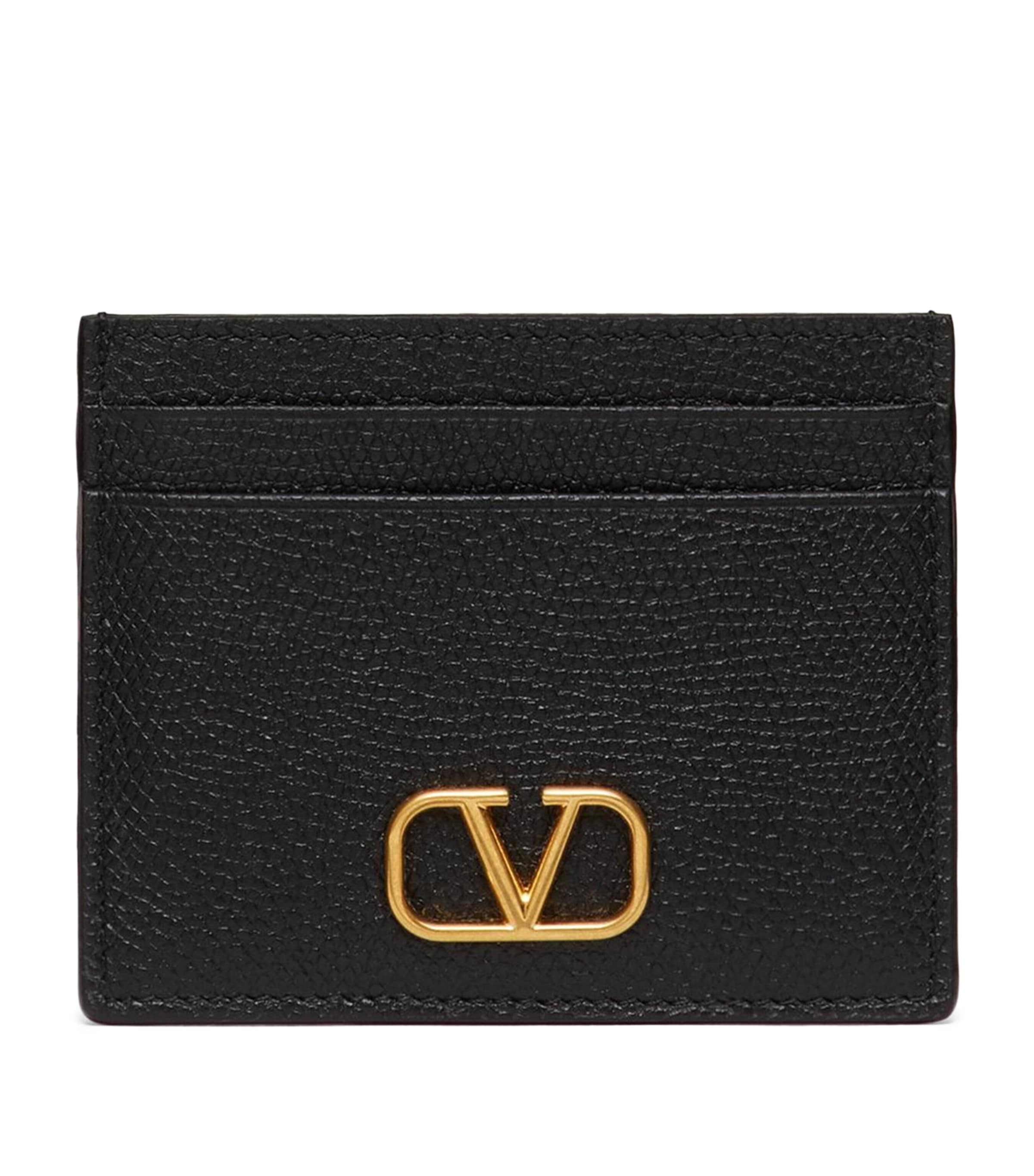 Valentino Leather Vlogo Card Holder In Black