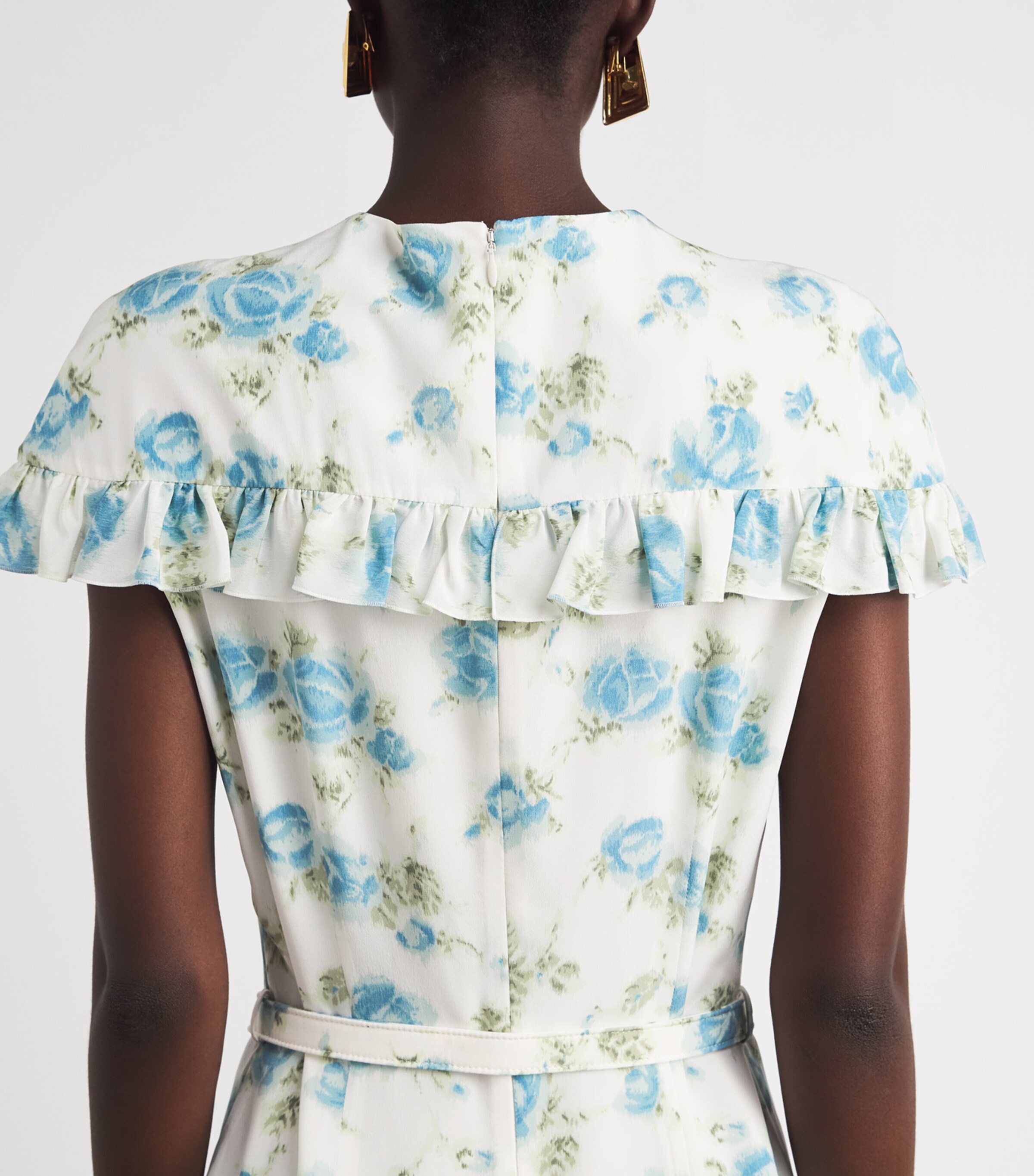 Alessandra Rich Womens Silk Floral Ruffled Midi Dress Blue White Image 5