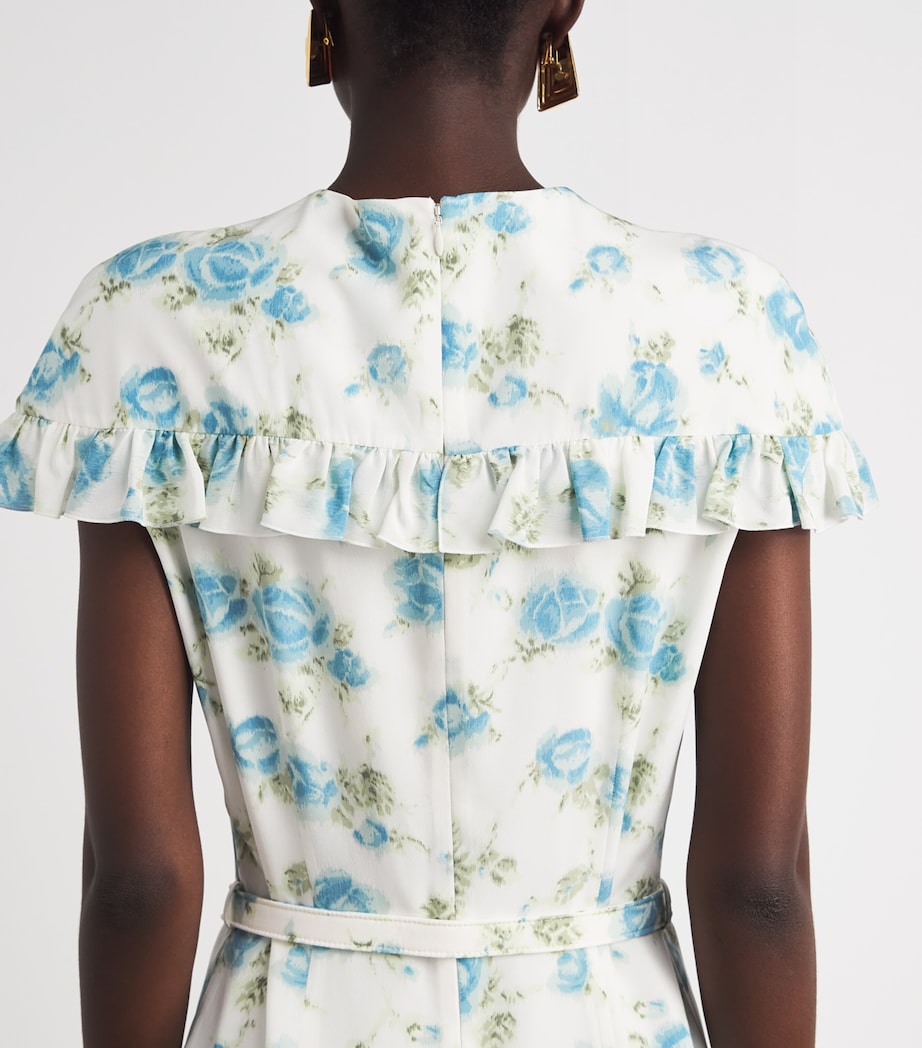 Alessandra Rich Womens Silk Floral Ruffled Midi Dress Blue White Image 5