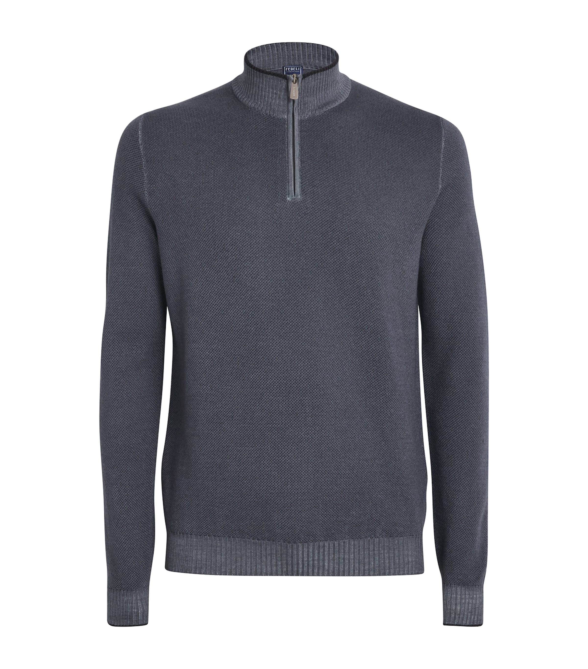 Fedeli Merino Wool Quarter-zip Sweater In Navy