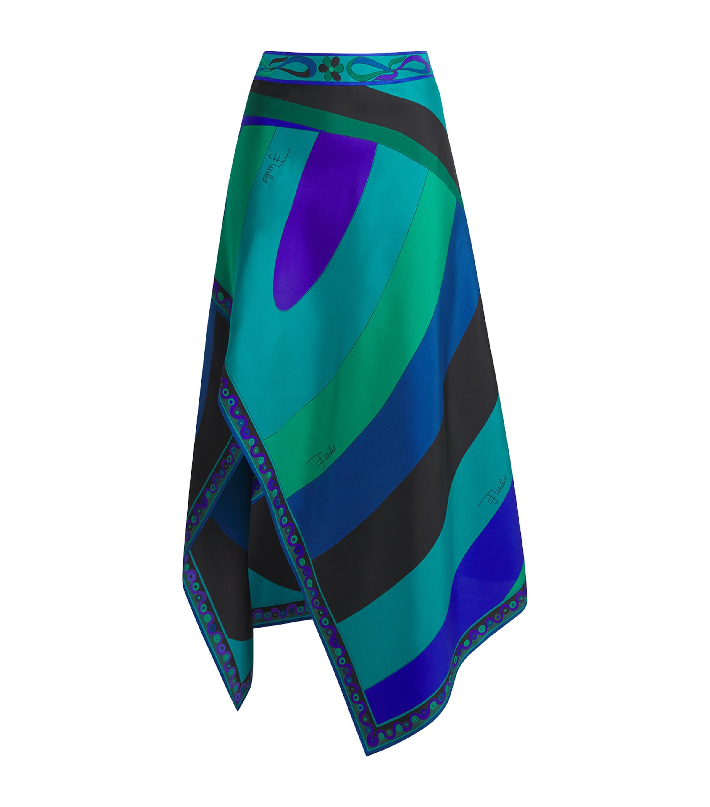 Pucci Silk Iride Print Asymmetric-hem Midi Skirt