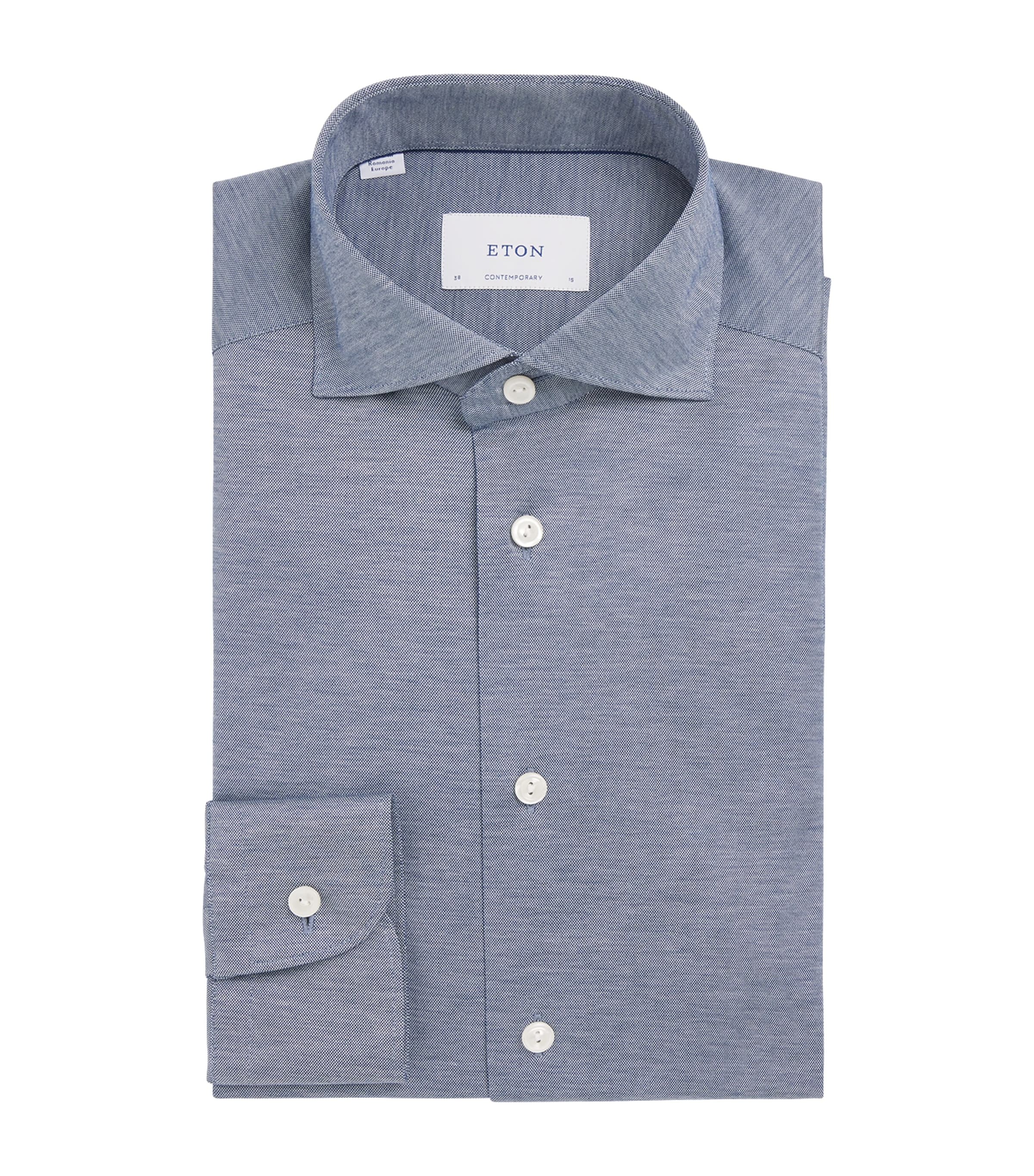 Eton Cotton Filo Di Scozia Contemporary Fit Shirt In Blue