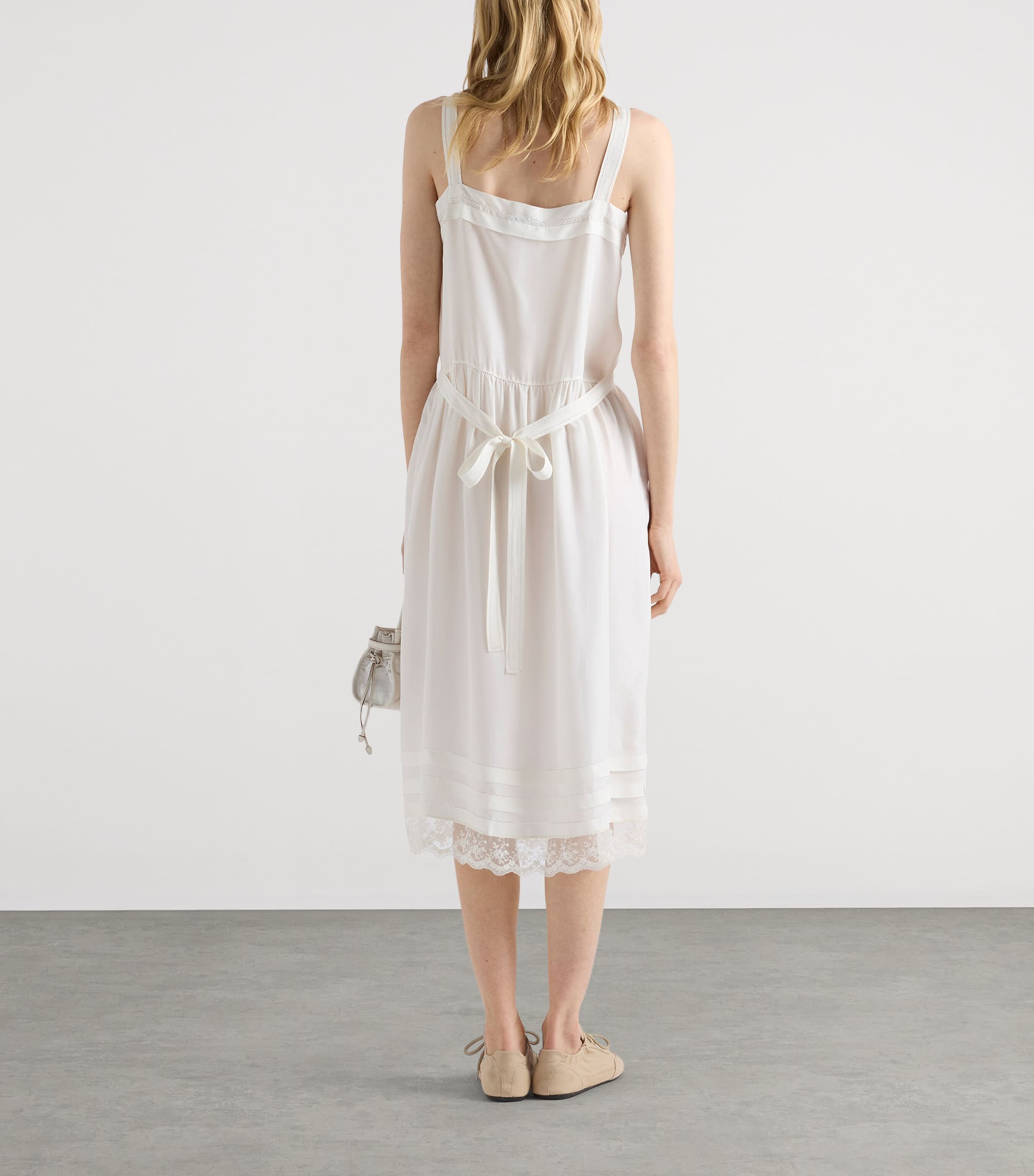 Prada Womens Cupro-Silk Embroidered Midi Dress Neutral Image 5