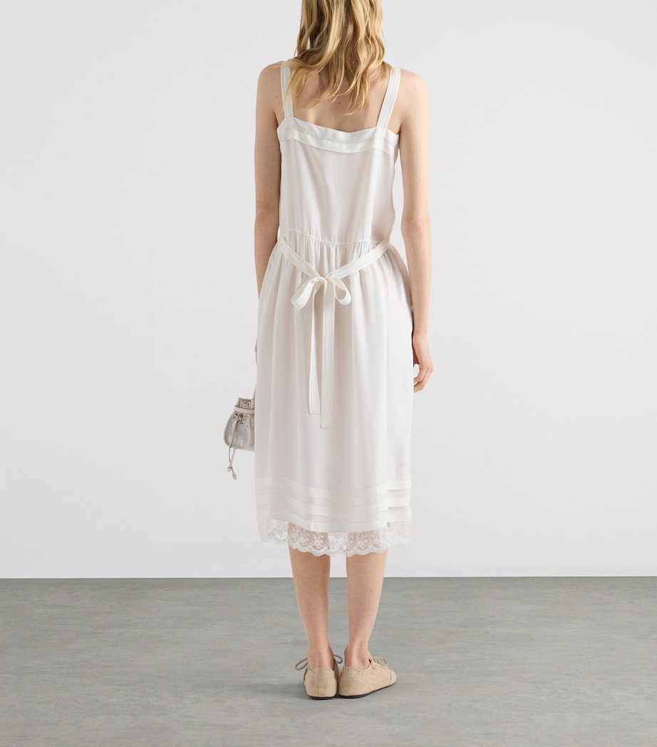 Prada Womens Cupro-Silk Embroidered Midi Dress Neutral Image 5