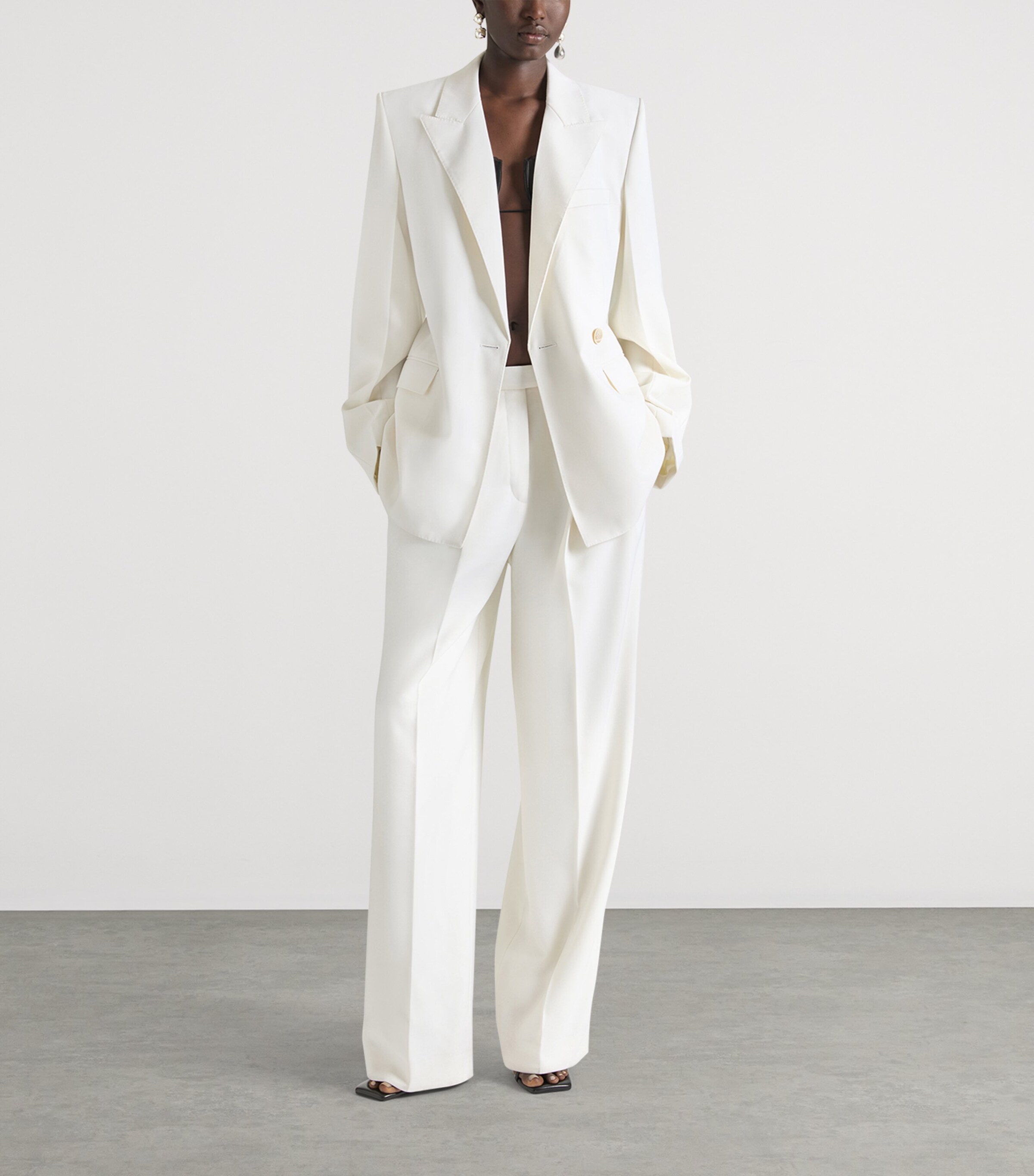 Givenchy Womens Wool-Mohair Double-Pleated Trousers White Image 2