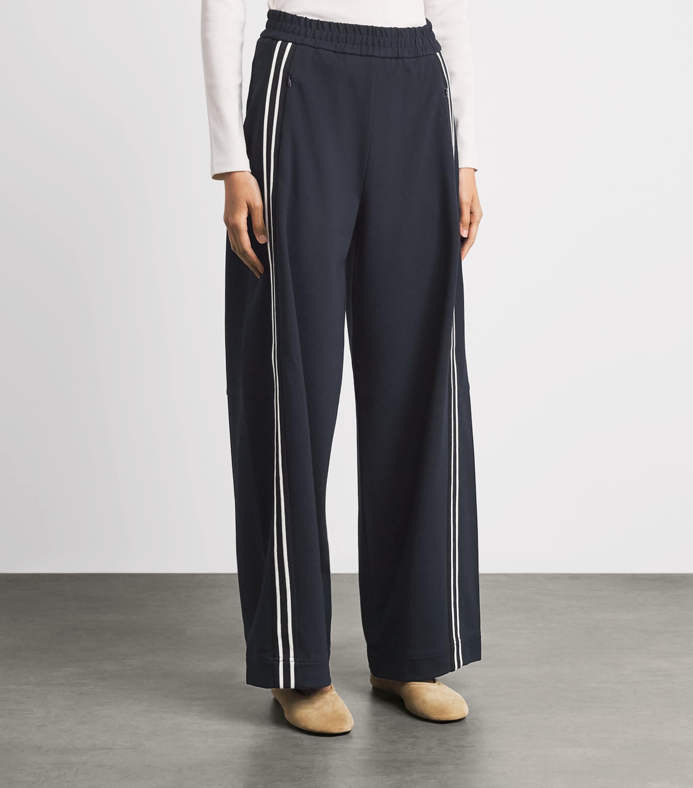 ME+EM Womens Jersey Stripe Sweatpants Navy/cream Image 4