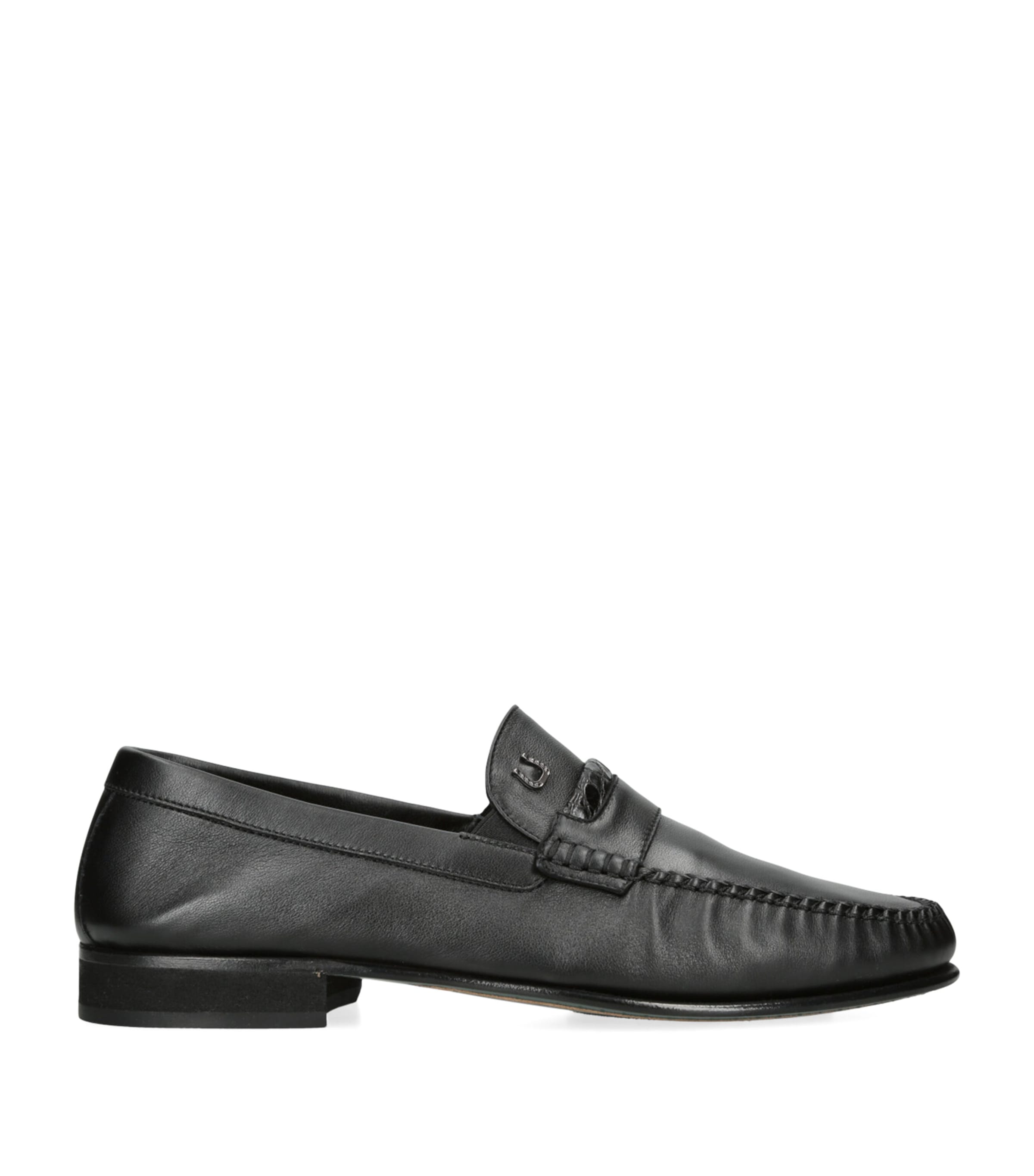 Brotini Crocodile Leather Loafers In Black