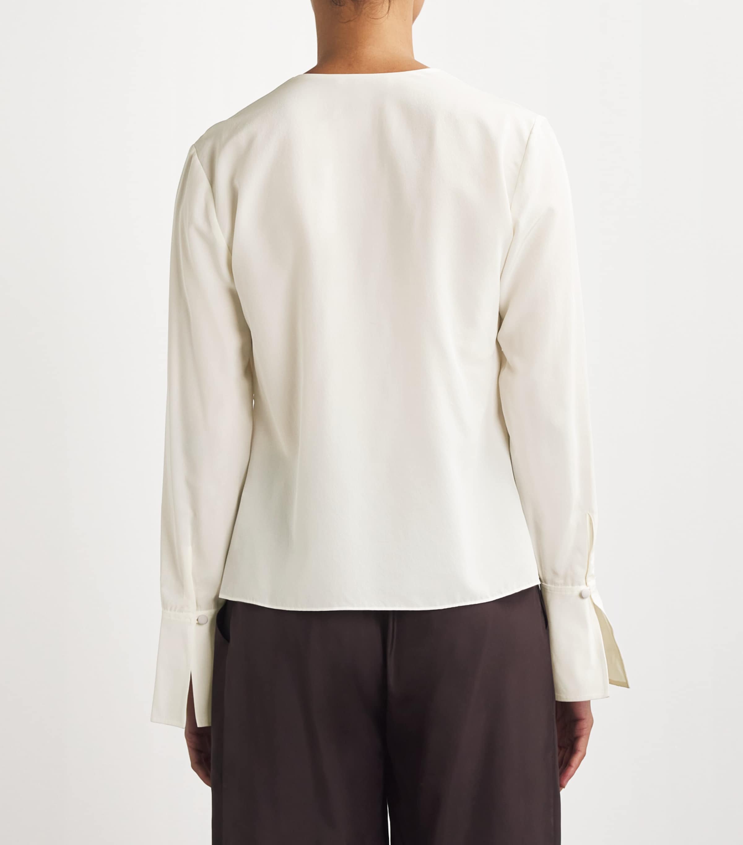 FRAME Womens Silk Ruffle-Neck Blouse Cream Image 4