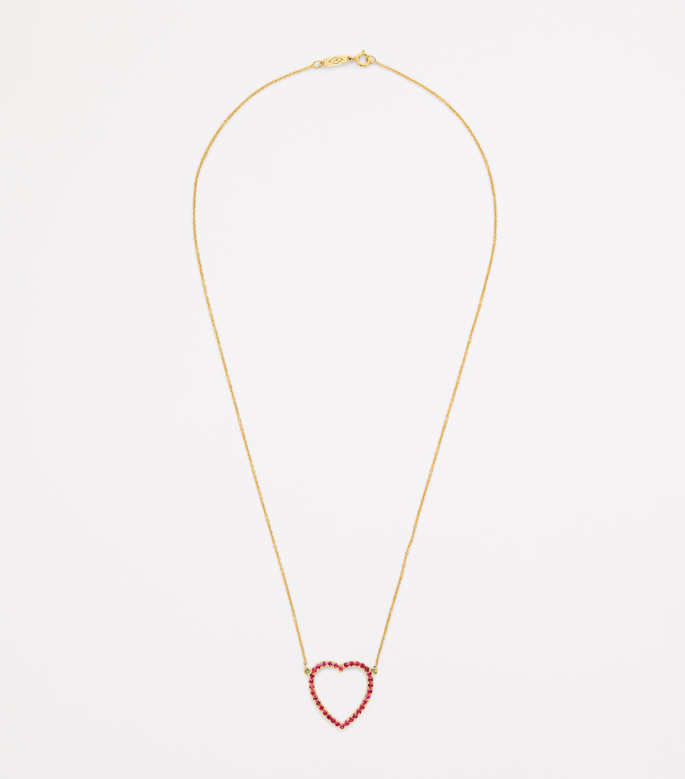 Large Yellow Gold and Ruby Edith Open Heart Necklace  YELLOW GOLD Image 3