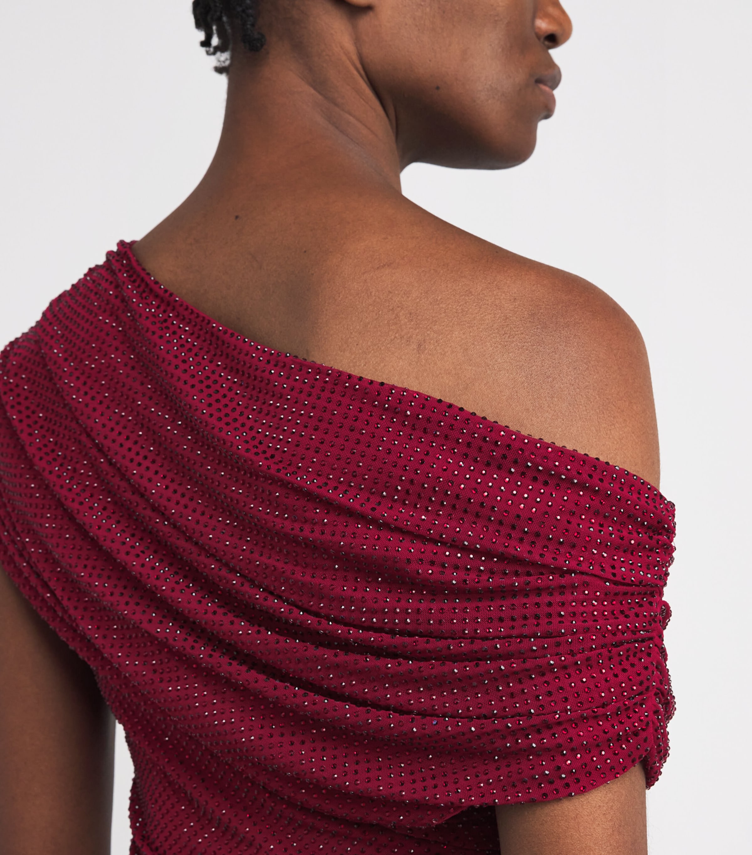 Rhinestone-Embellished Draped Top BURGUNDY Image 6