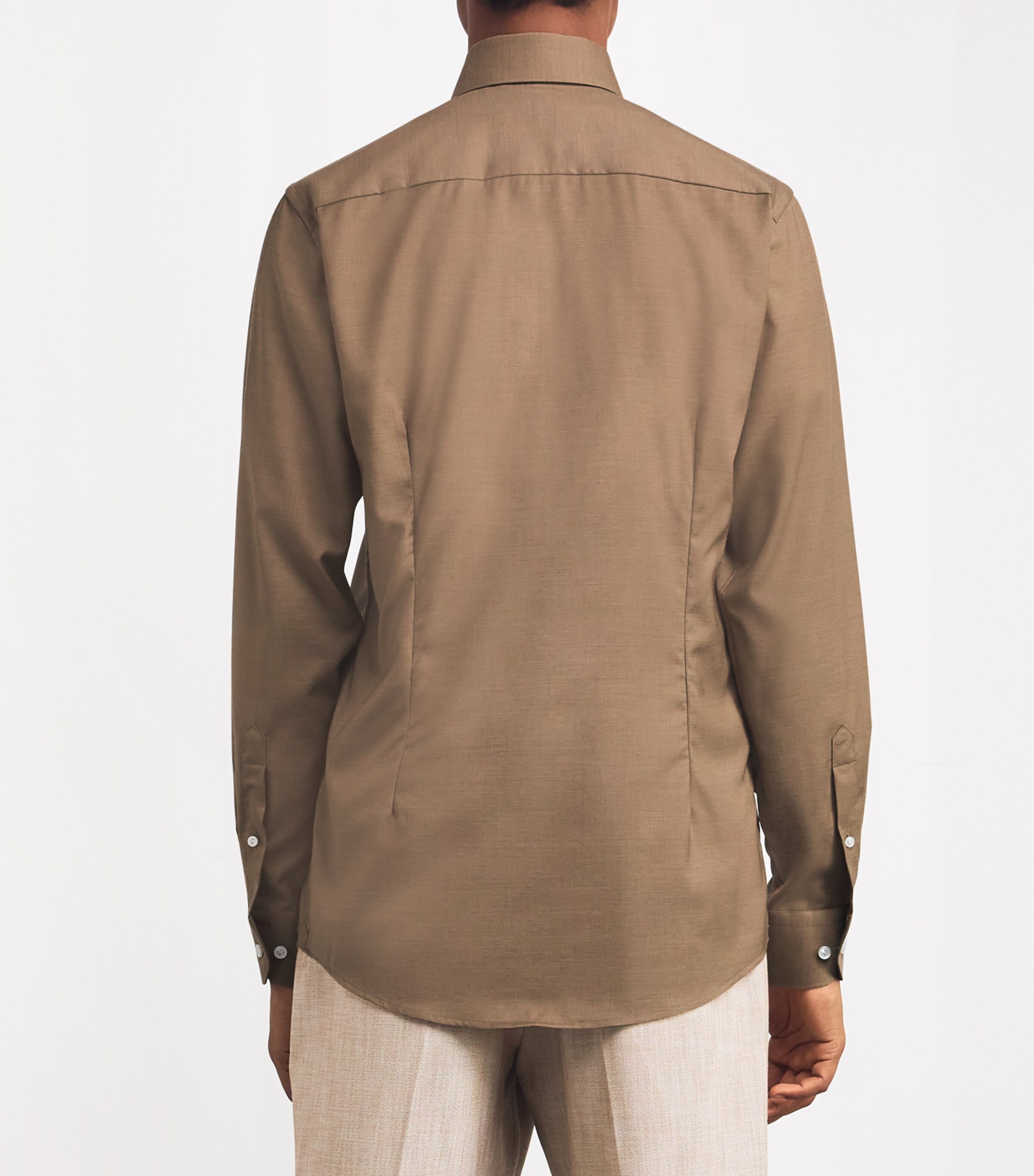 Eton Mens Virgin Wool-Cashmere Shirt Beige Image 4