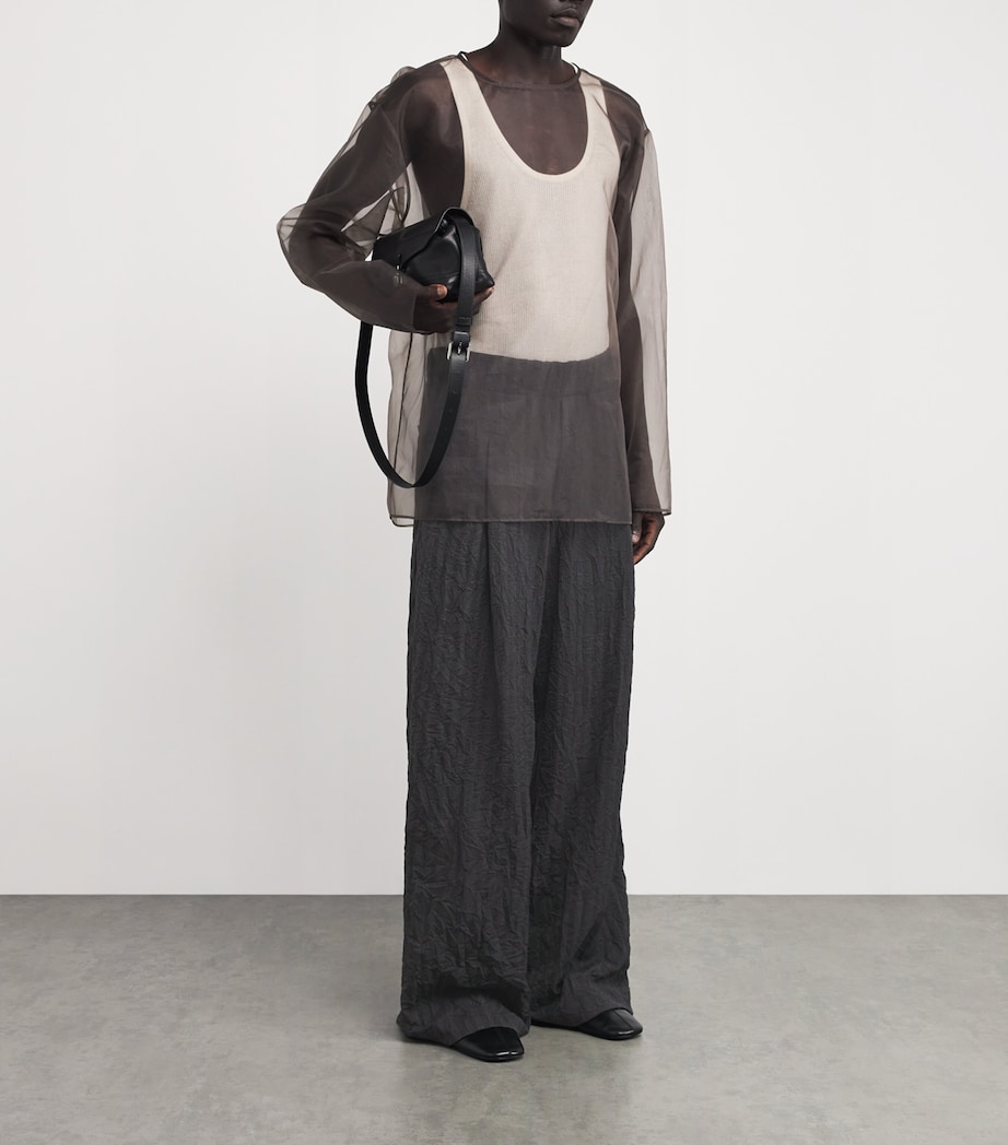 DRIES VAN NOTEN Mens Herringbone-Weave Pilan Wide-Leg Trousers Navy Image 2