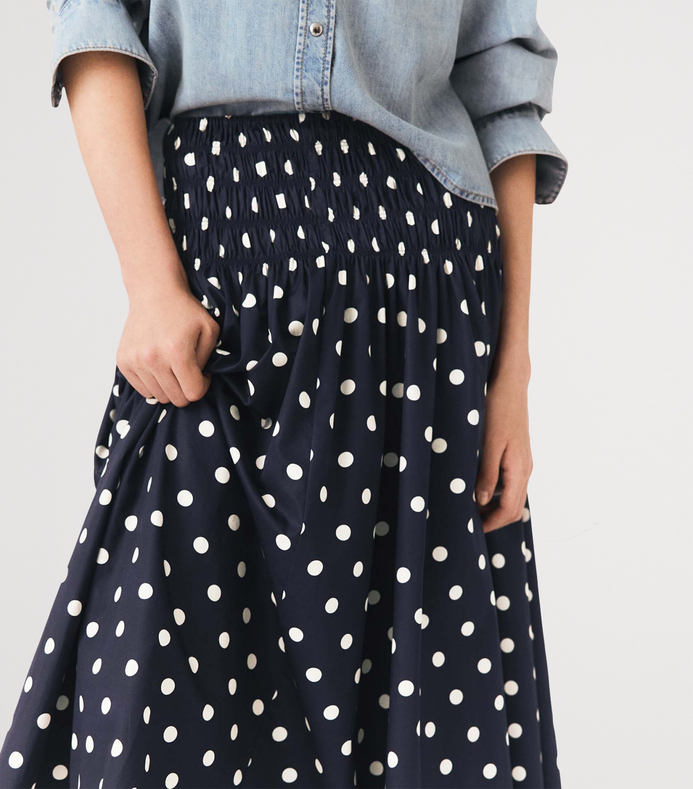Maje Womens Cotton Polka-Dot Maxi Skirt Navy Dots Print Image 7