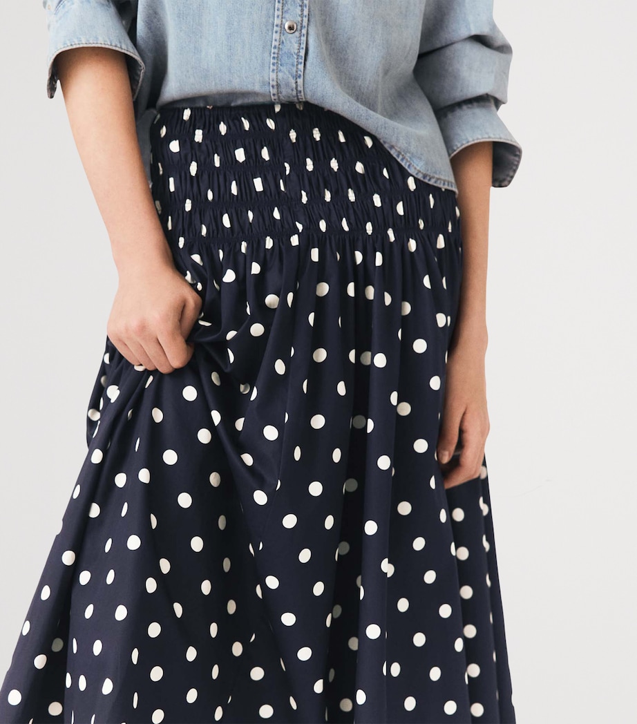 Maje Womens Cotton Polka-Dot Maxi Skirt Navy Dots Print Image 7
