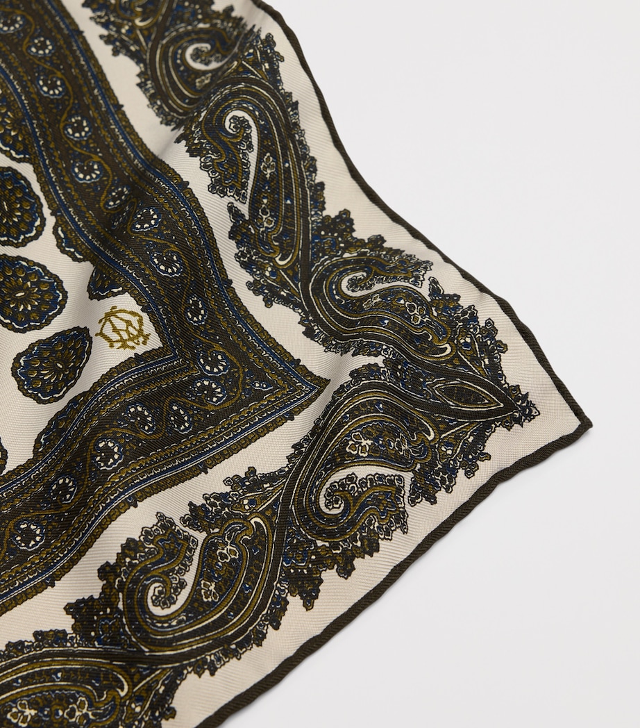 Dunhill Mulberry Silk Floral Medallion Pocket Square Khaki Image 2