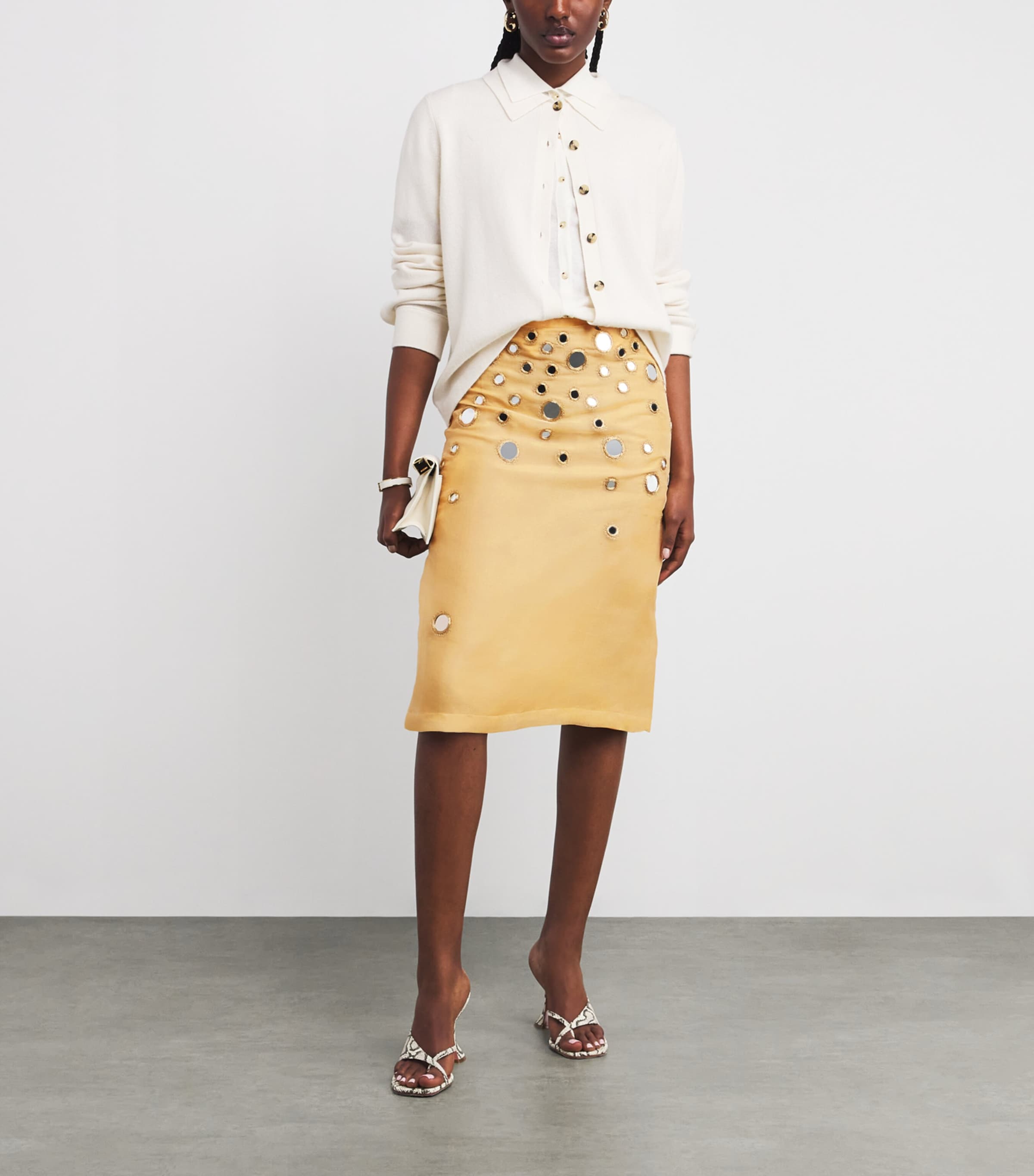 Silk Mirror-Embellished Midi Skirt 704 SOFT WHEAT Image 2