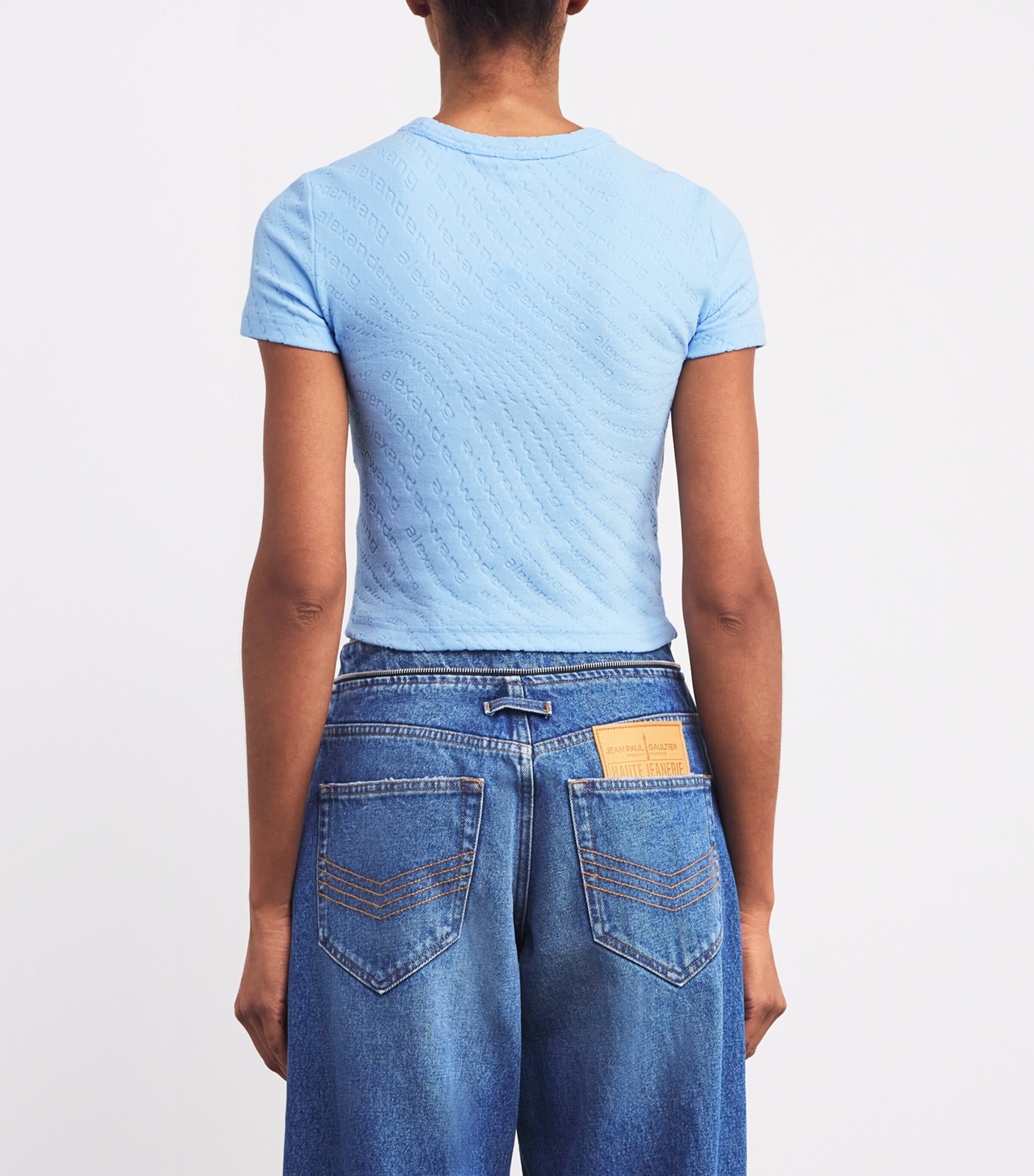 Tシャツ・カットソー ALEXANDER WANG T-SHIRT CROPPED IN SPUGNA JACQUARD Alexander Wang Logo Jacquard Baby T-Shirt | Harrods UK