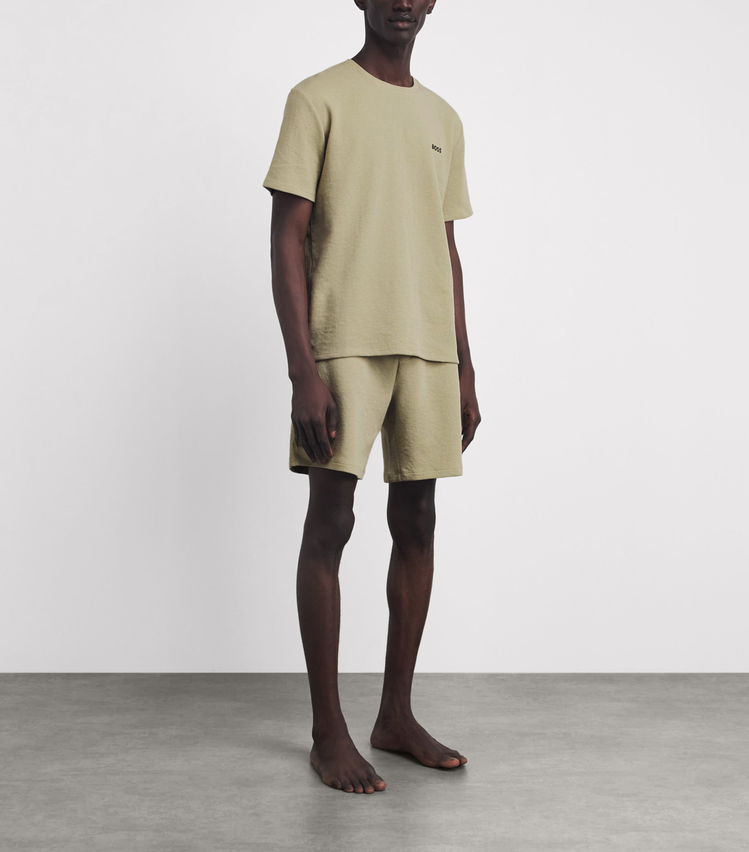 BOSS Mens Waffle-Knit Logo T-Shirt Light/pastel Grn Image 2