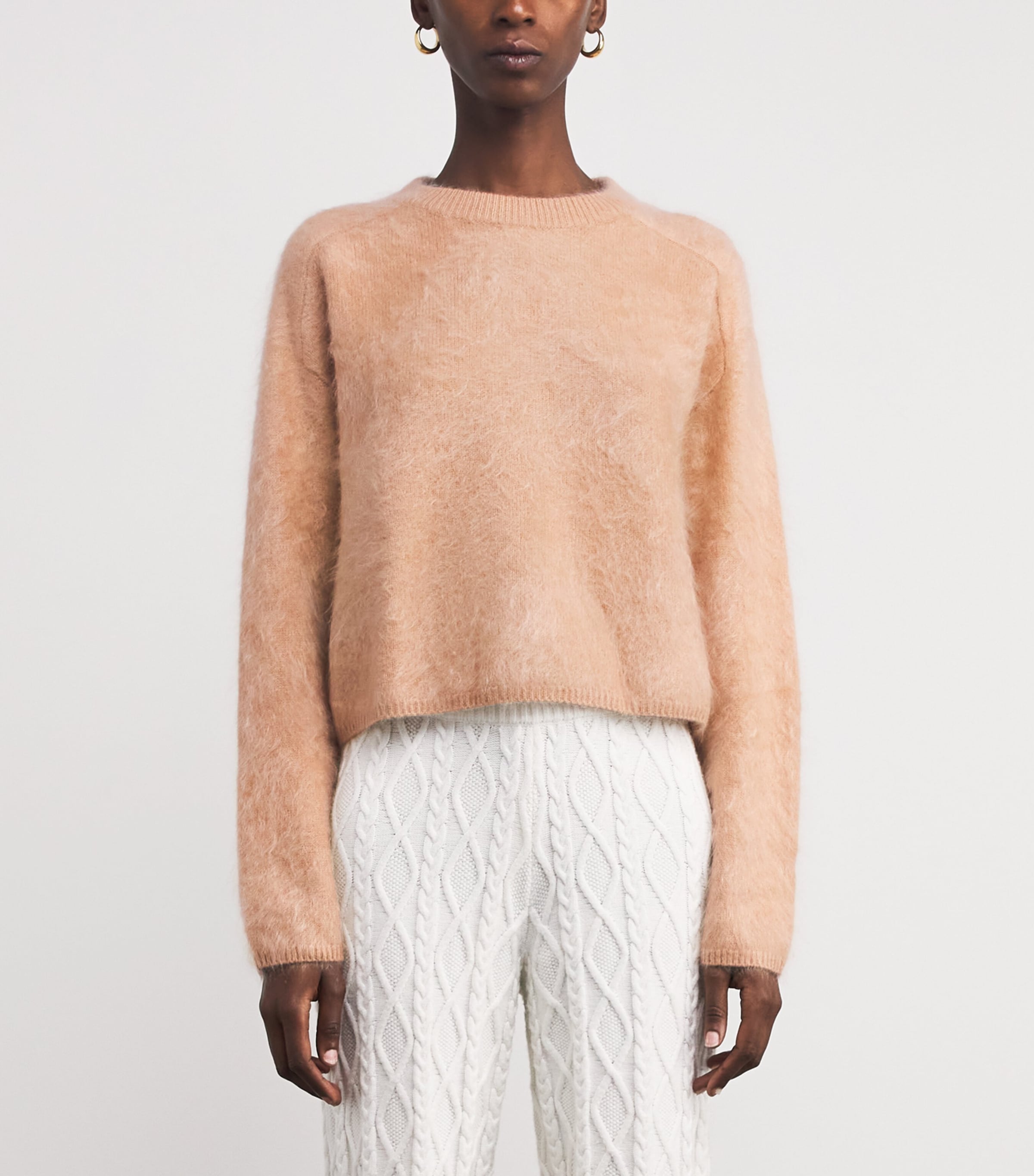 Soft Goat Womens Brushed Cashmere Crew-Neck Sweater Camel Image 3