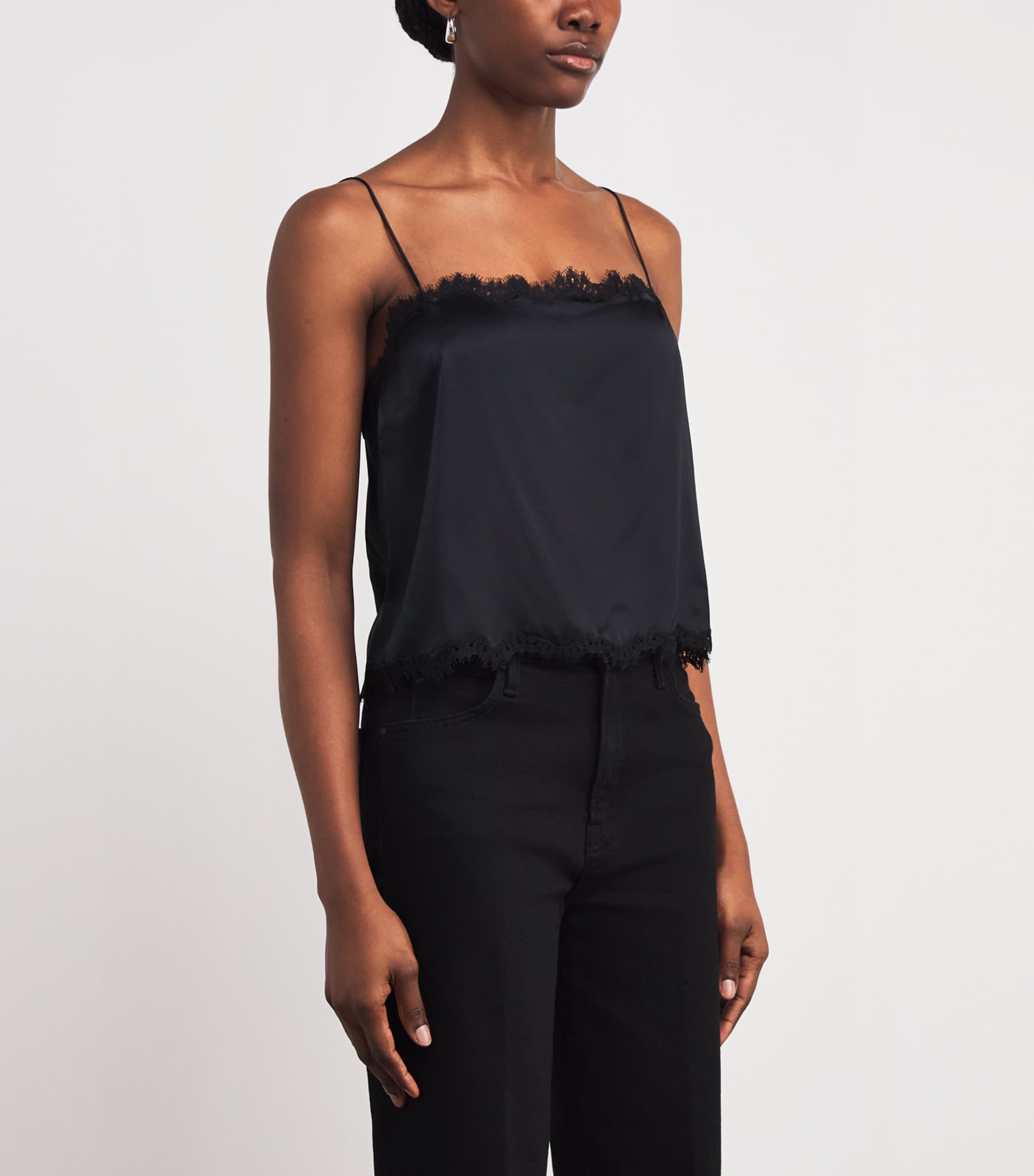 Silk Lace-Trim Loure Top BLACK W BLACK LACE Image 3