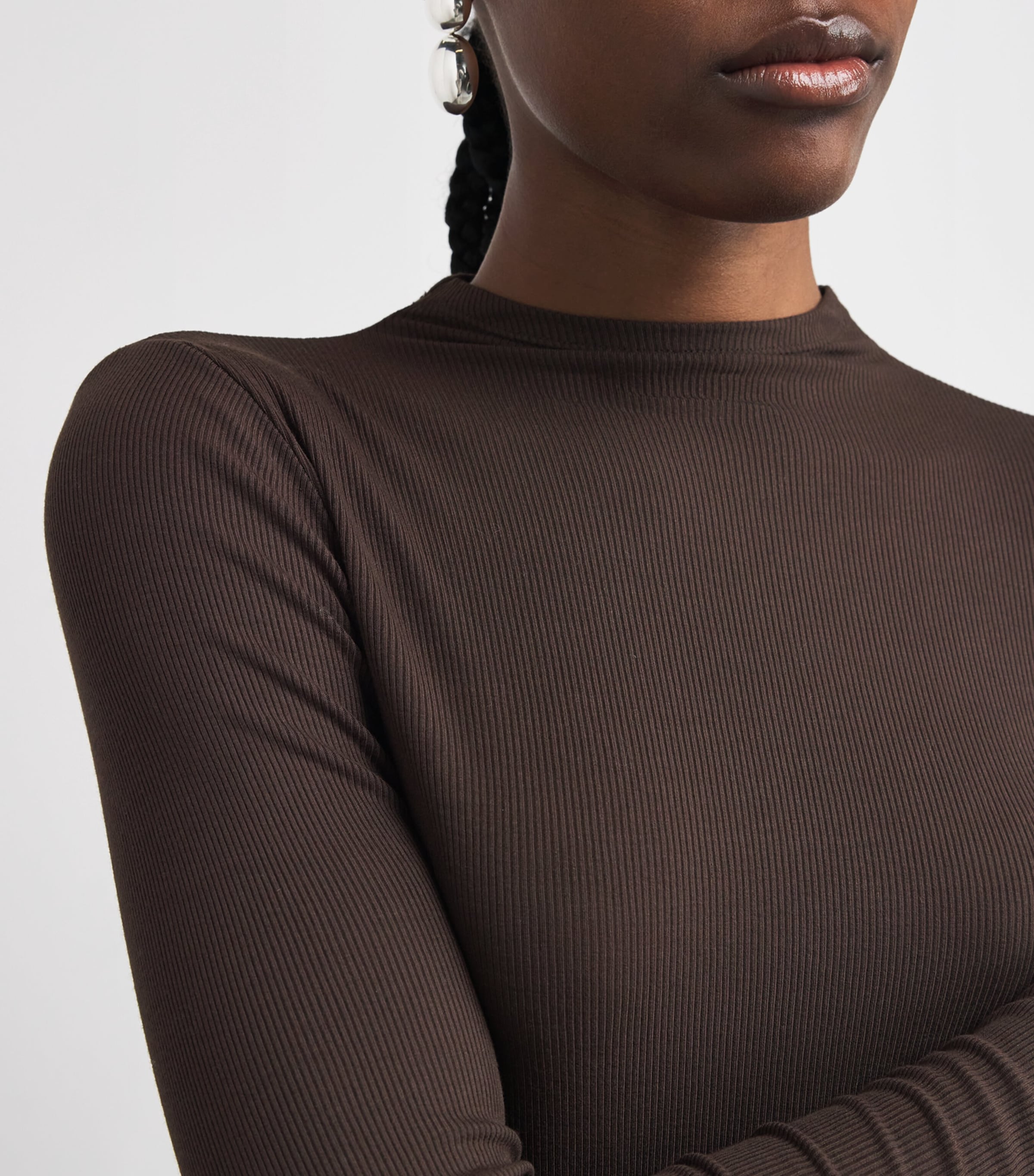 High-Neck Henrietta Top DARK CHOCOLATE Image 6