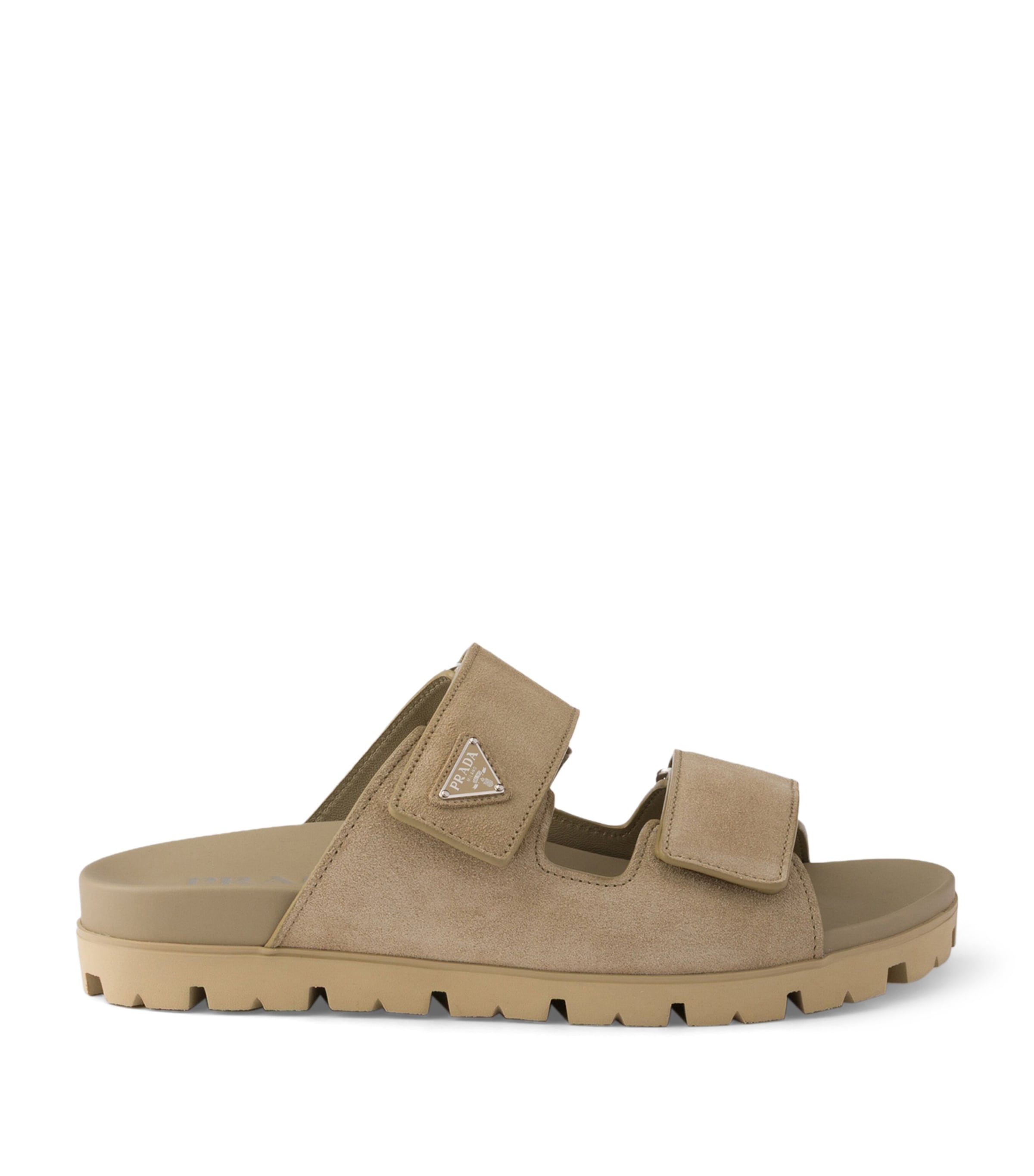 Prada Suede Triangle Sandals Neutral Image 1
