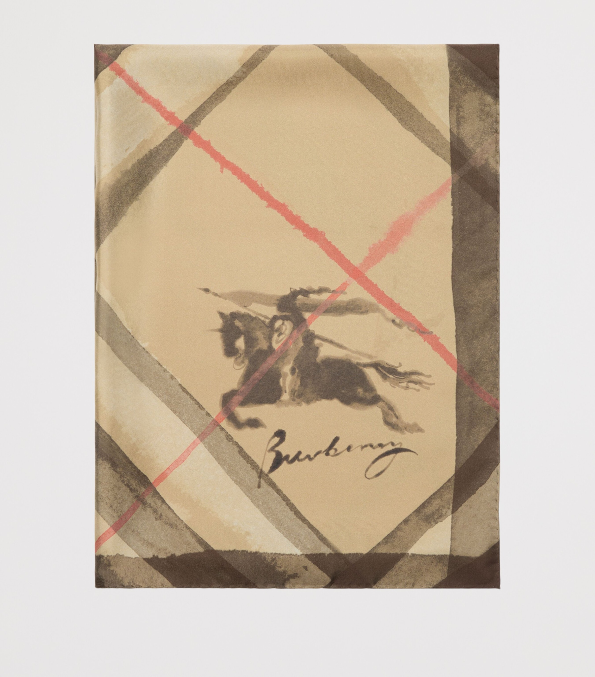 Silk Watercolour Check Scarf SAND Image 3