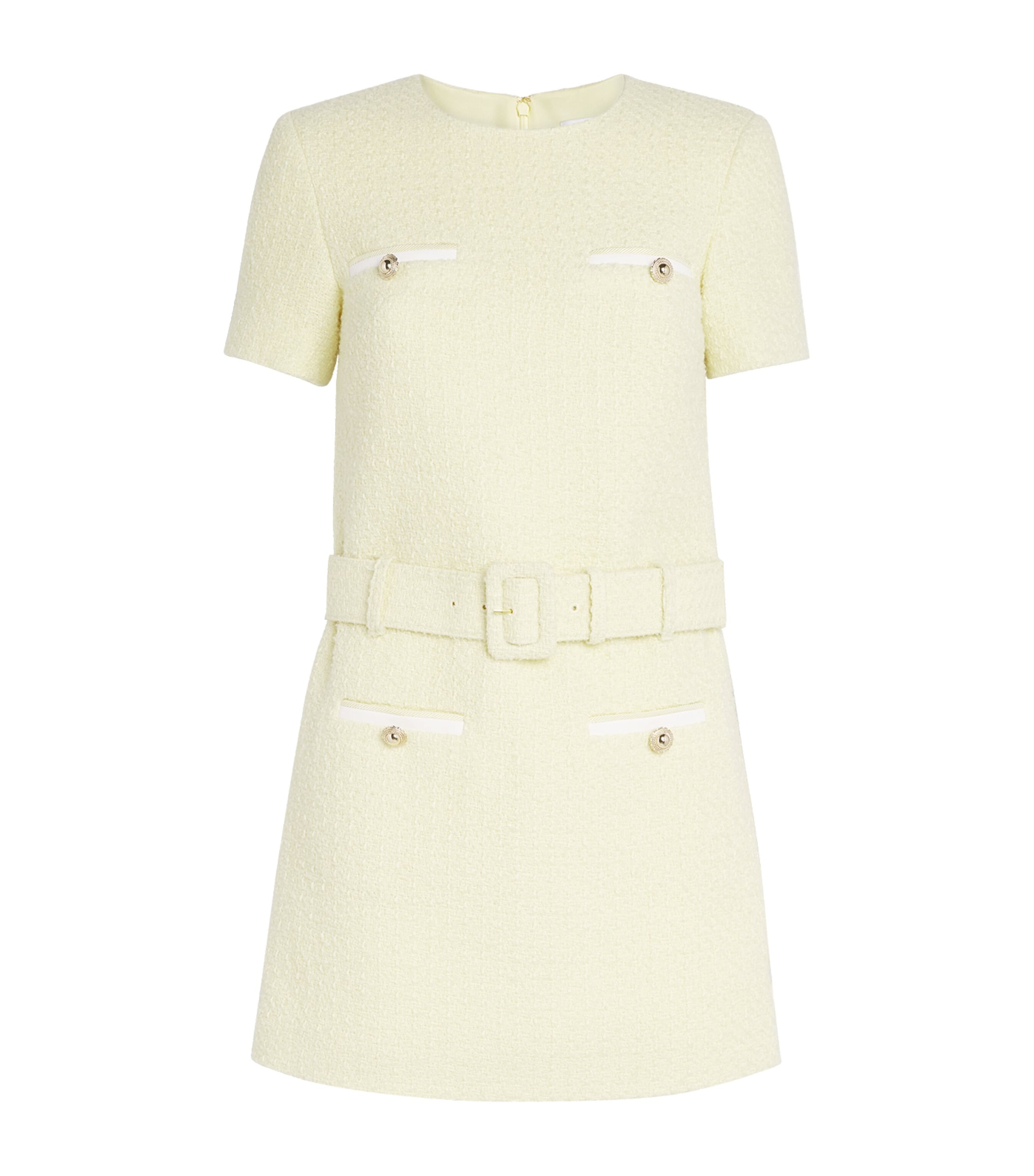 Self-portrait Wool Blend Dress With Waist Belt In Neutral