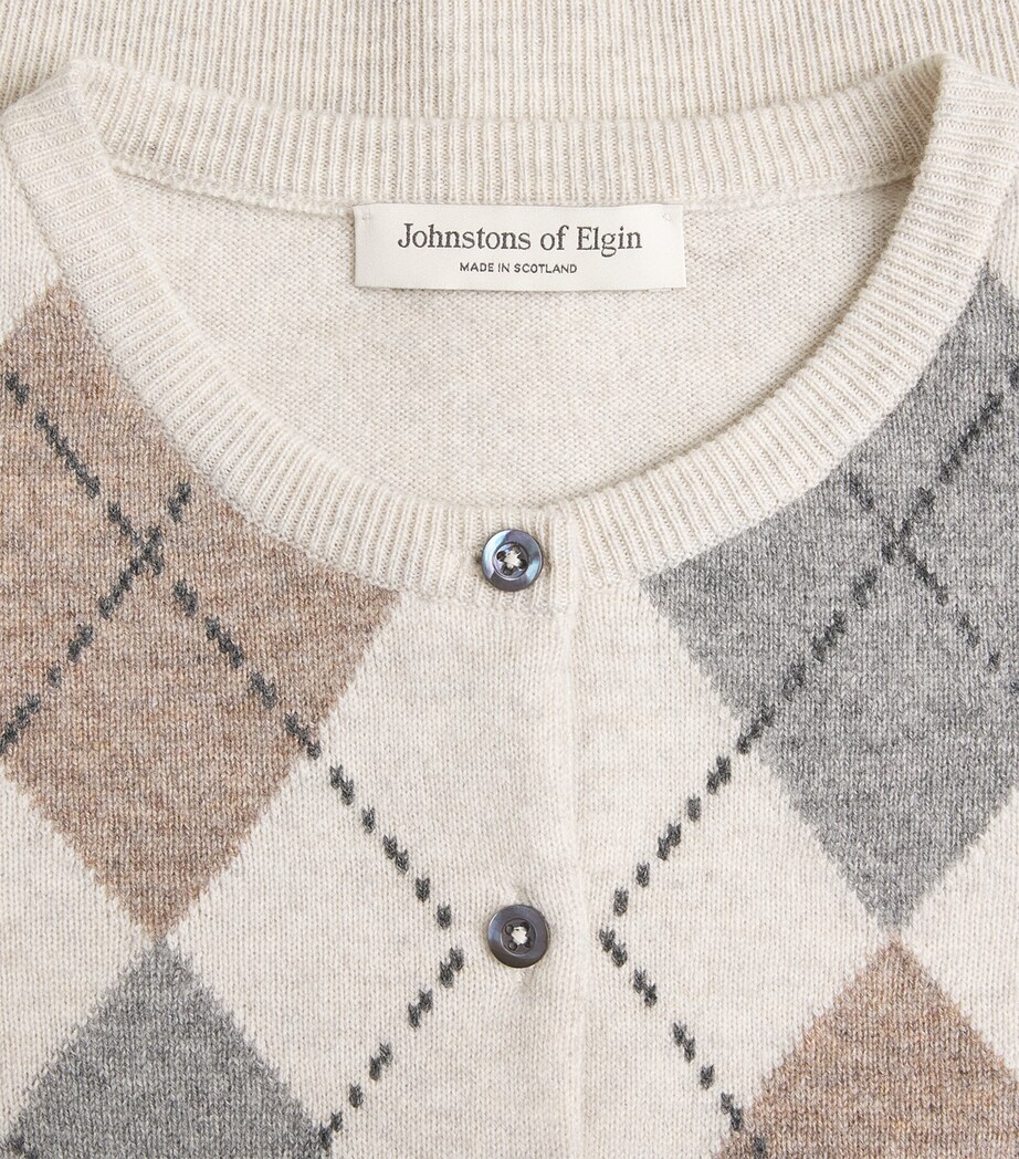 Johnstons Of Elgin Womens Cashmere Argyle Clan Cardigan Lunan Sand Image 6